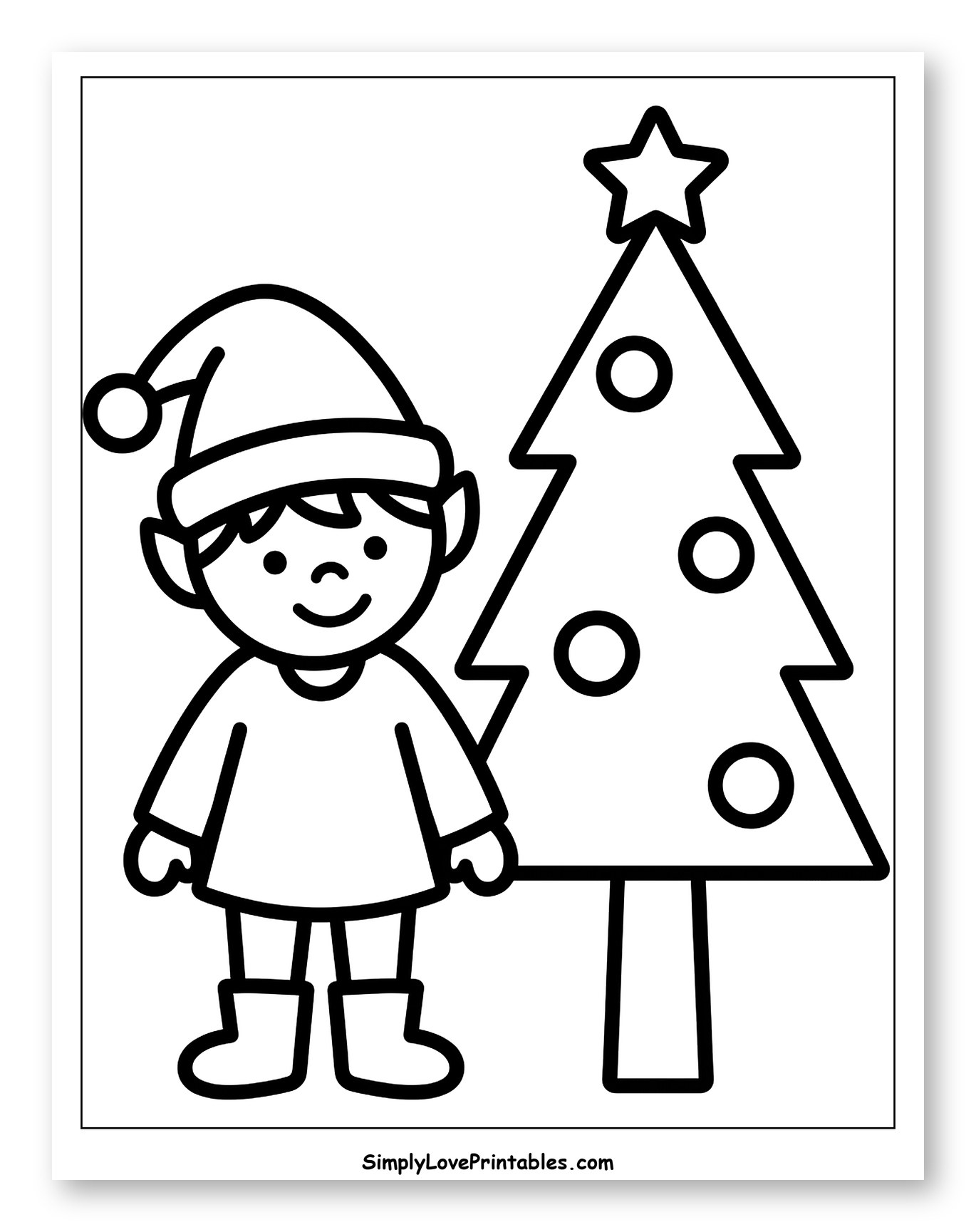 Cute Christmas Elf and Decorated Tree