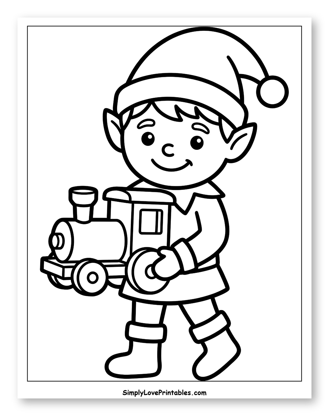 Cute Christmas Elf Carrying a Toy Train