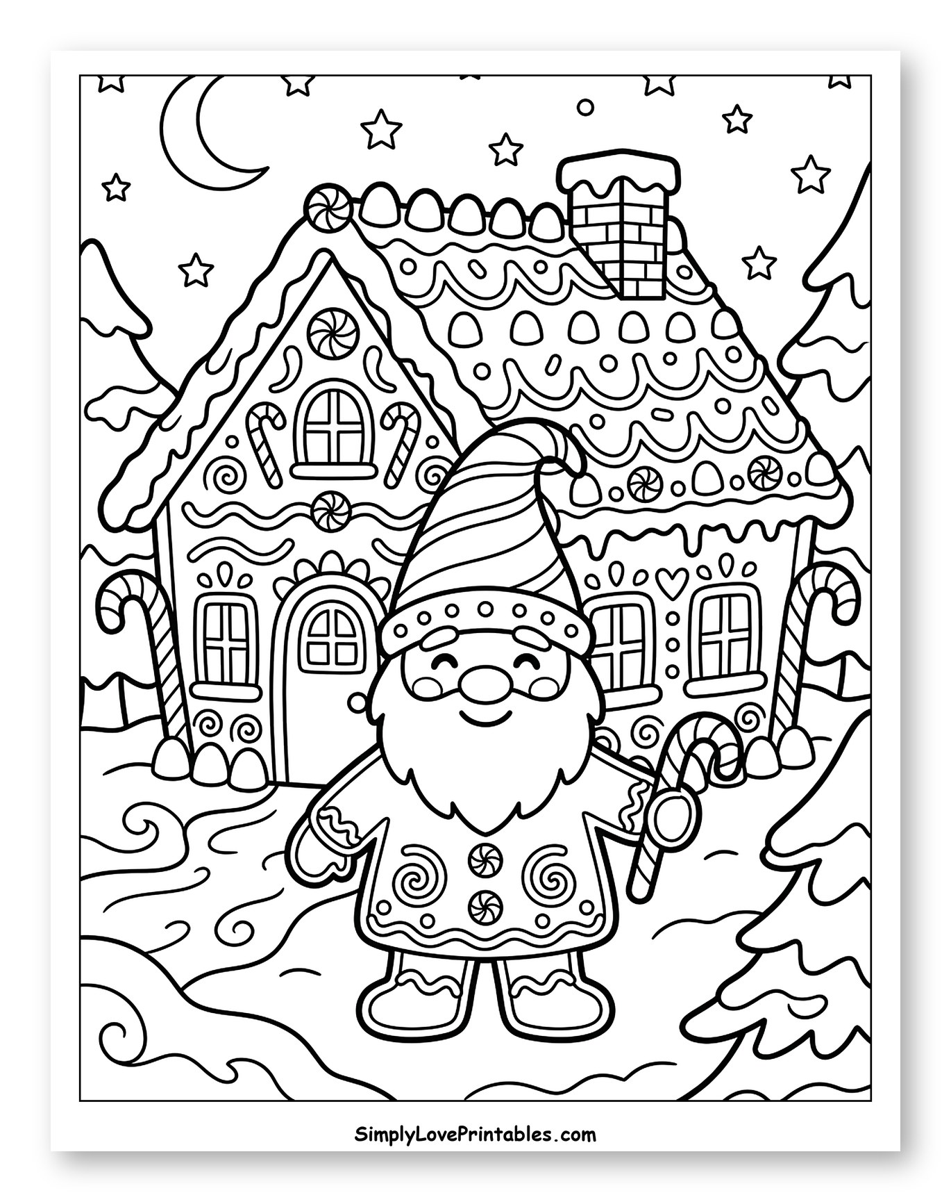Cute Christmas Gnome Outside a Gingerbread House