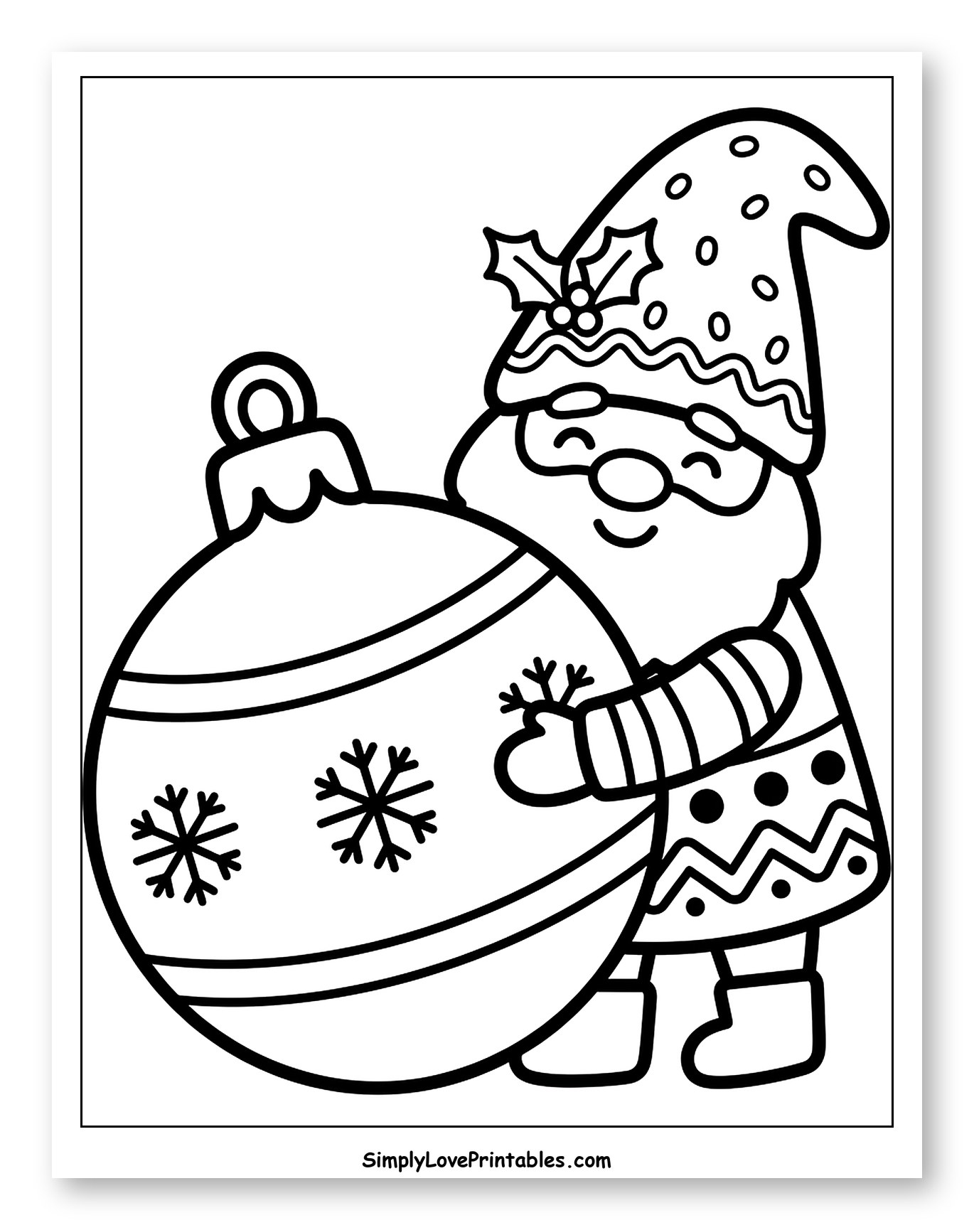 Cute Christmas Gnome with a Snowflake Ornament to Color for Toddlers