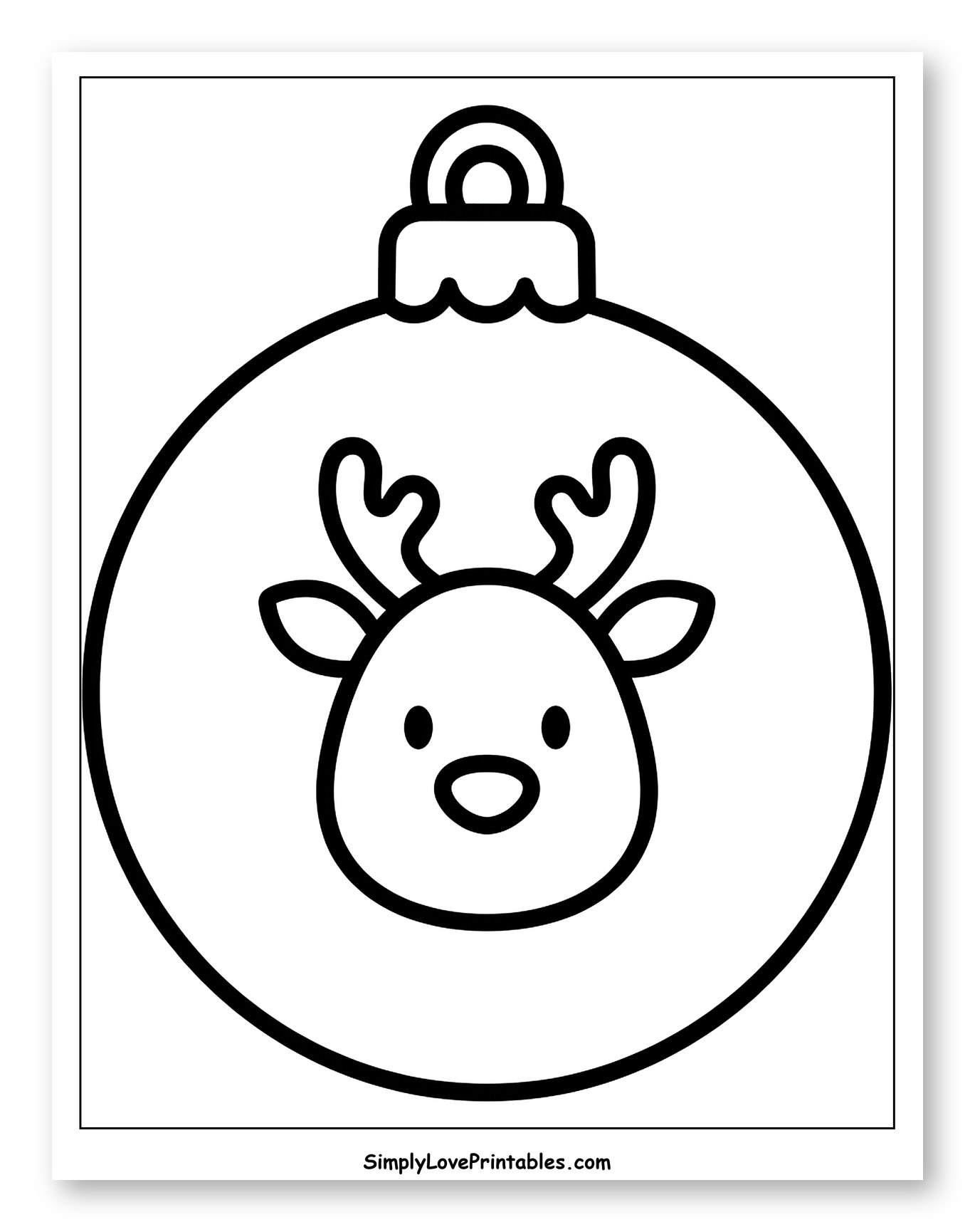Cute Christmas Ornament with Reindeer Face Coloring Sheet for Toddlers