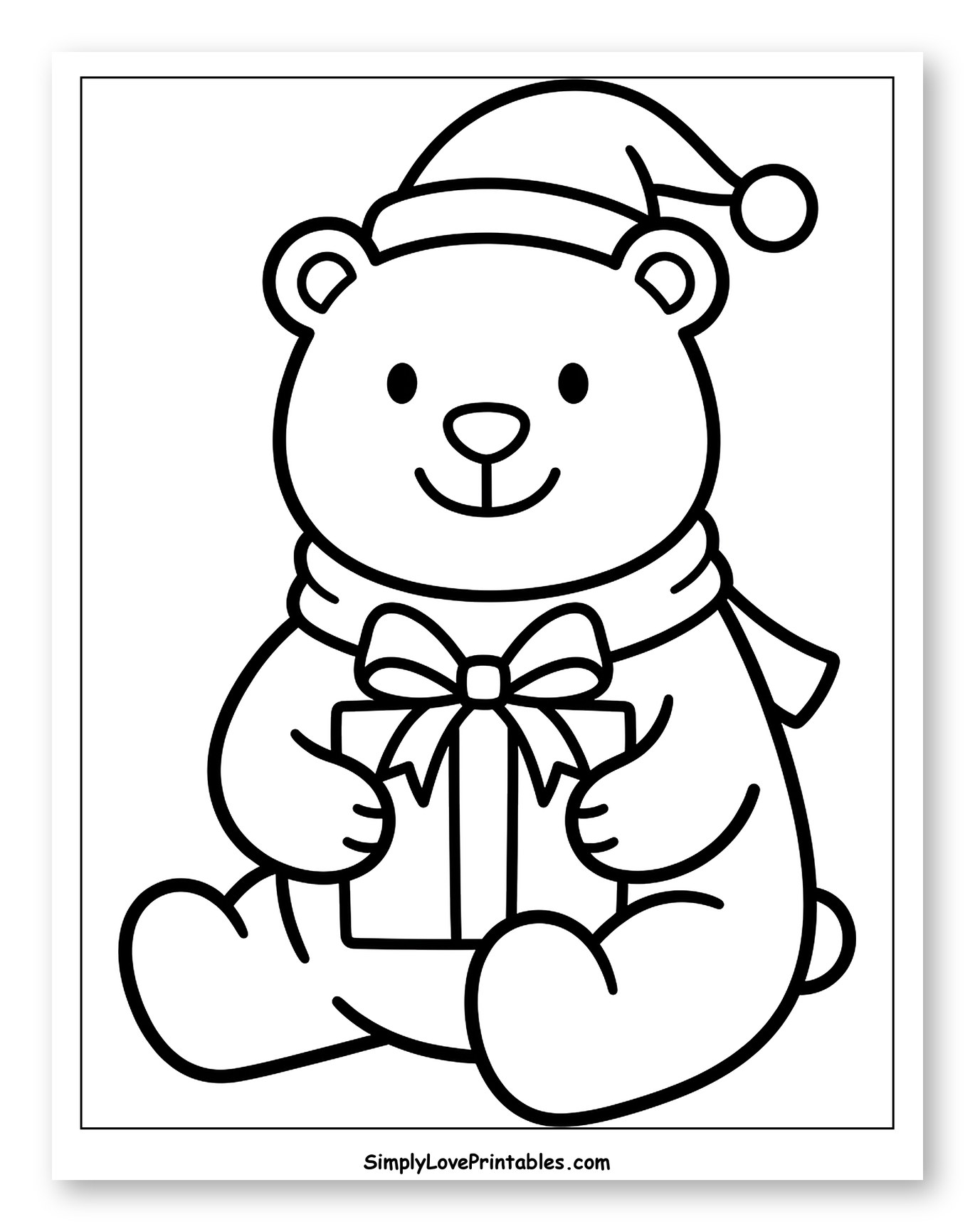 Cute Christmas Polar Bear Holding a Gift Coloring Sheet for Toddlers