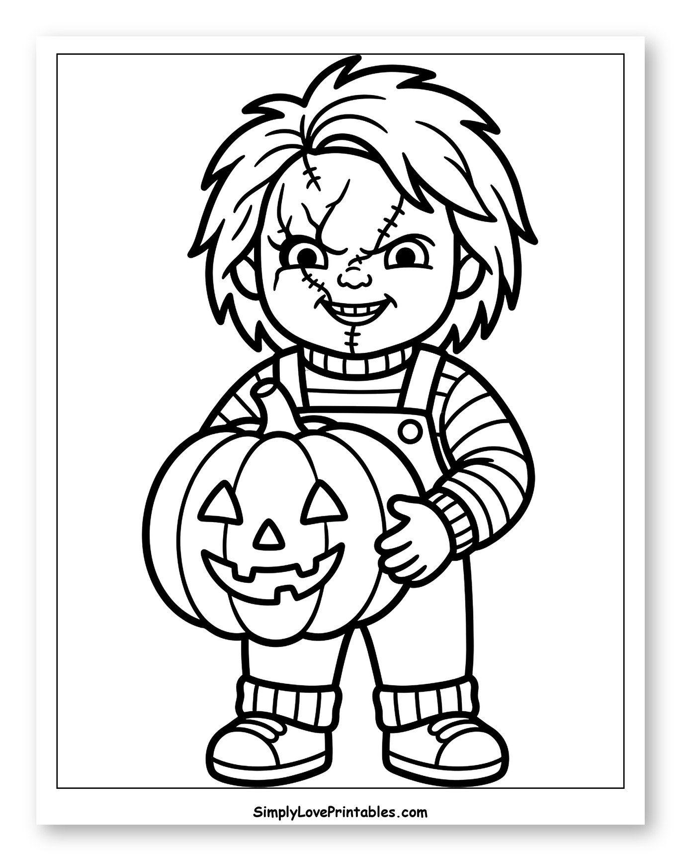 Cute Chucky Doll Holding a Jack-o'-Lantern