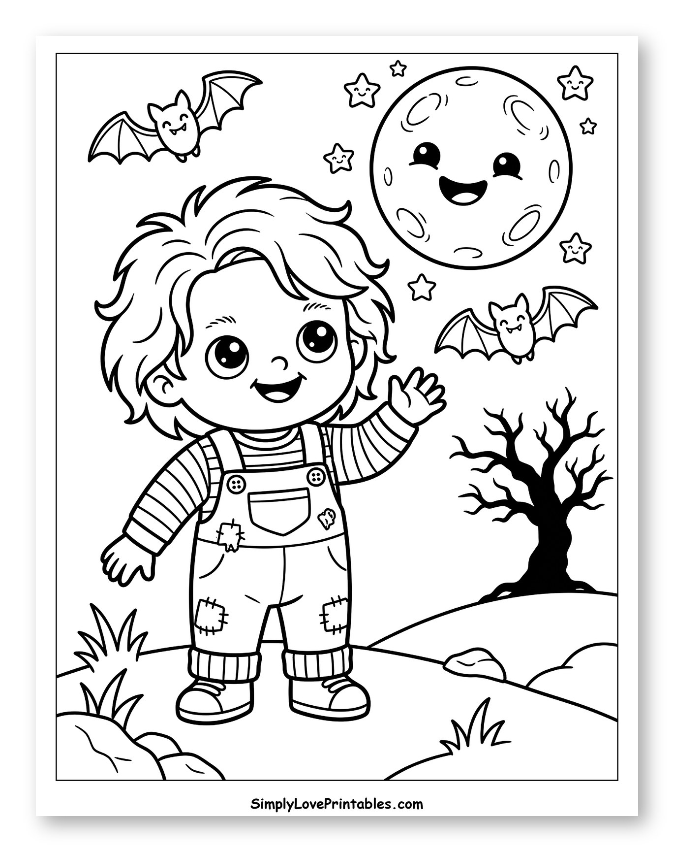 Cute Chucky-like Doll with Happy Moon and Bats
