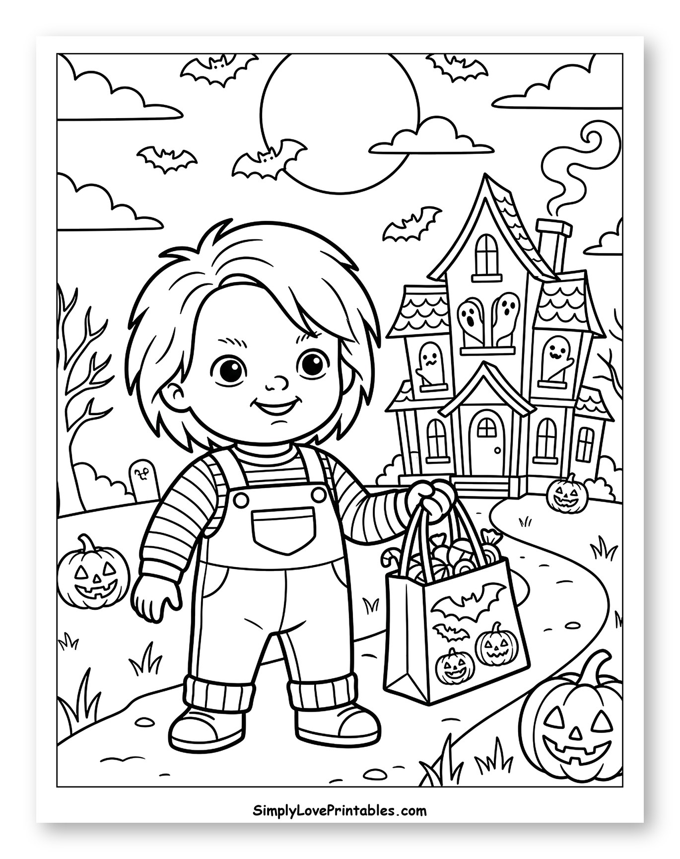 Cute Chucky Trick-or-Treating at a Haunted House