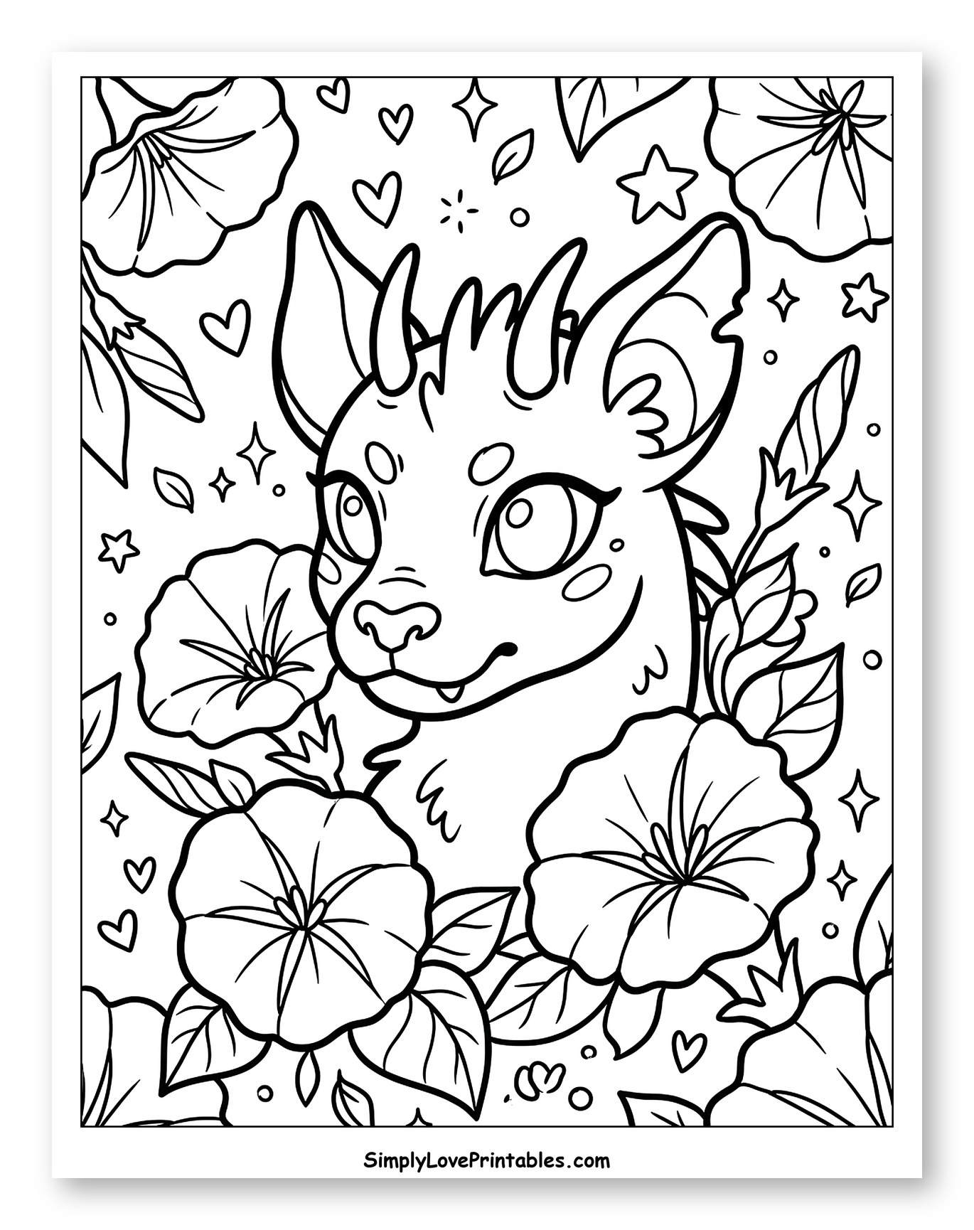 Cute Chupacabra Among Flowers and Stars