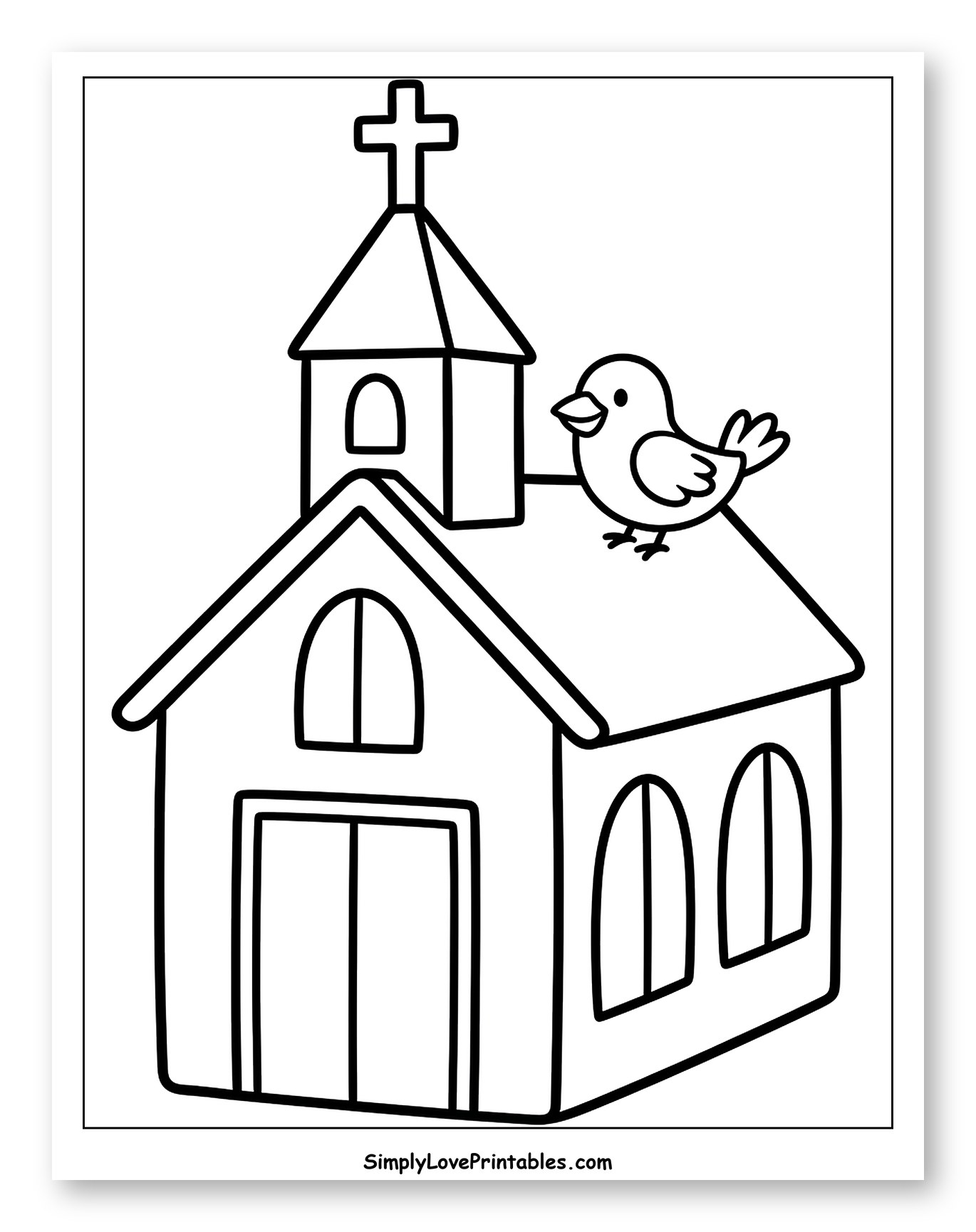 Cute Church with a Bird on the Roof Coloring Sheet for Toddlers