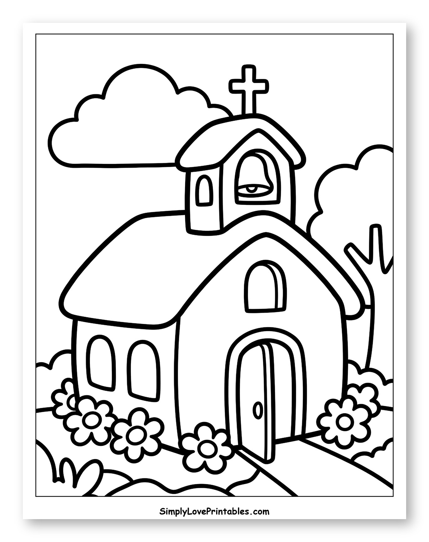 Cute Church with Bell and Cross to Color for Toddlers