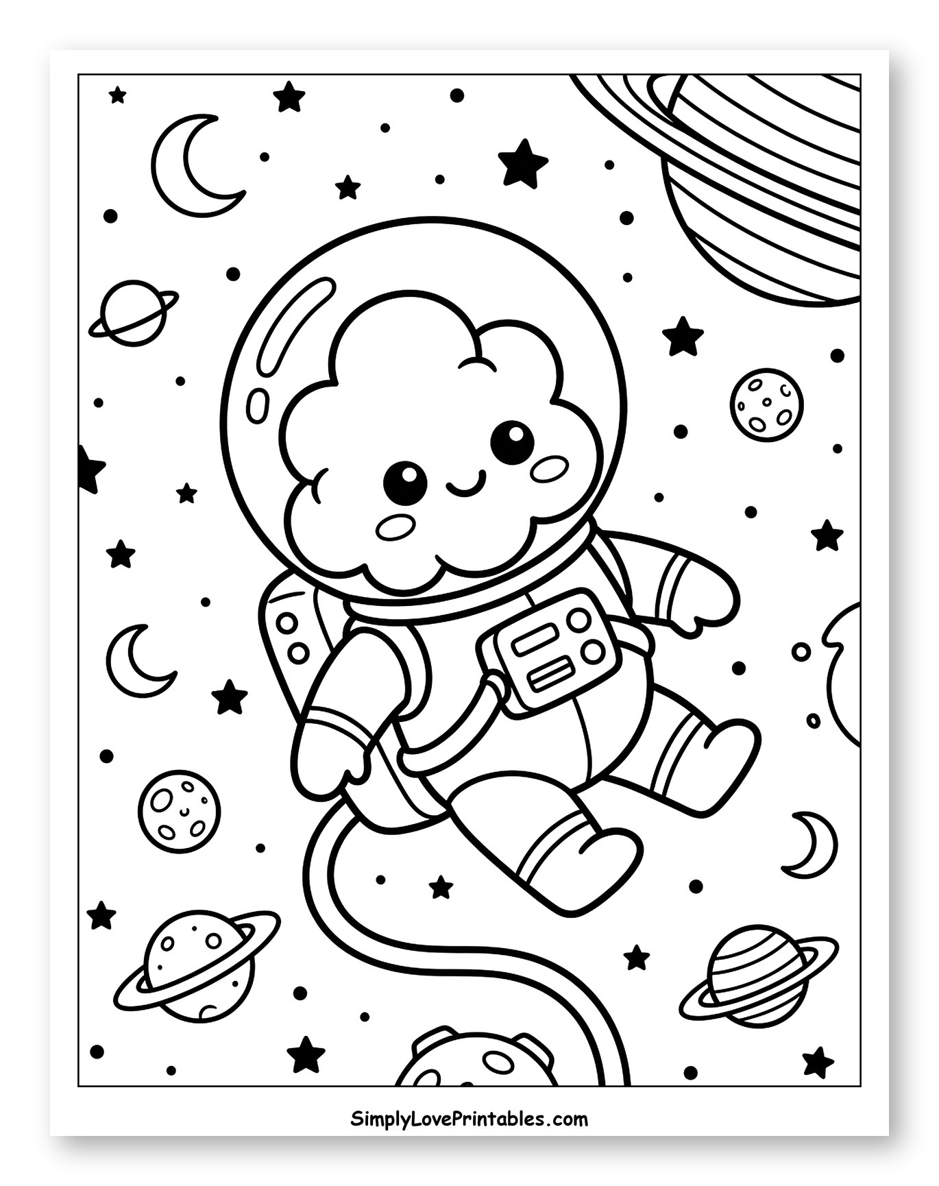 Cute Cloud Astronaut in Space Coloring Sheet for Kids