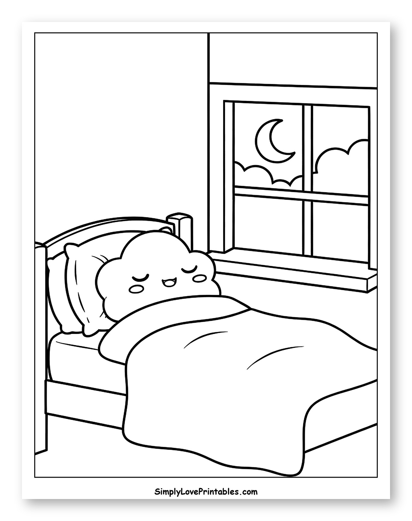 Cute Cloud Character Sleeping in Bed