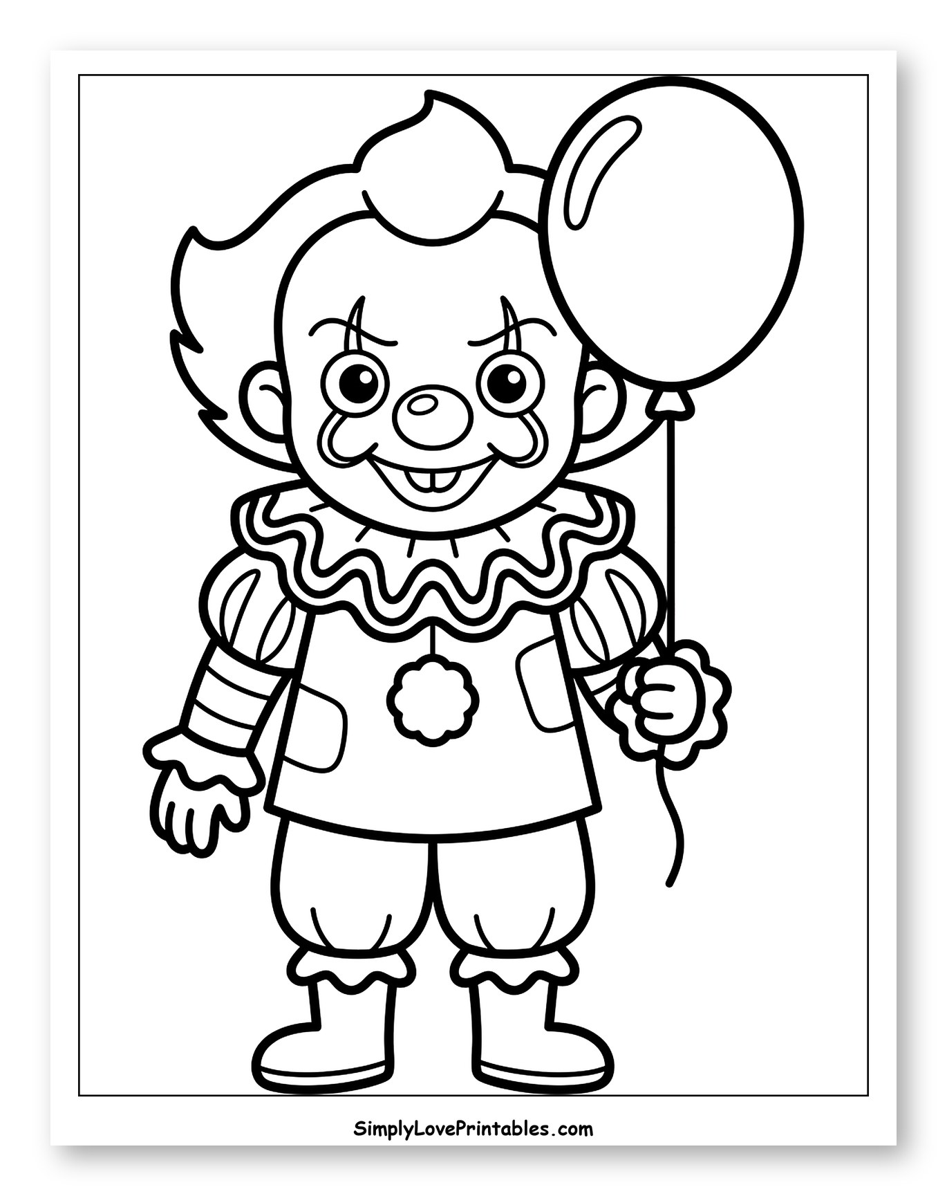 Cute Clown with Balloon and Ruffled Collar