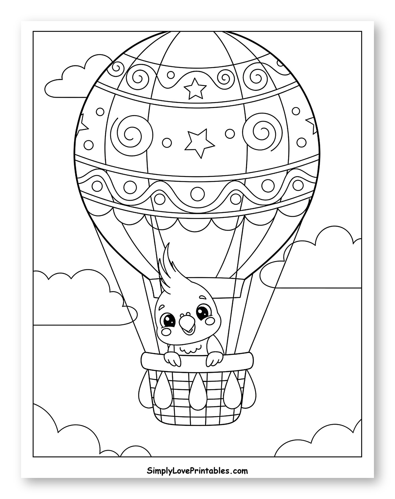 Cute Cockatiel in a Hot Air Balloon