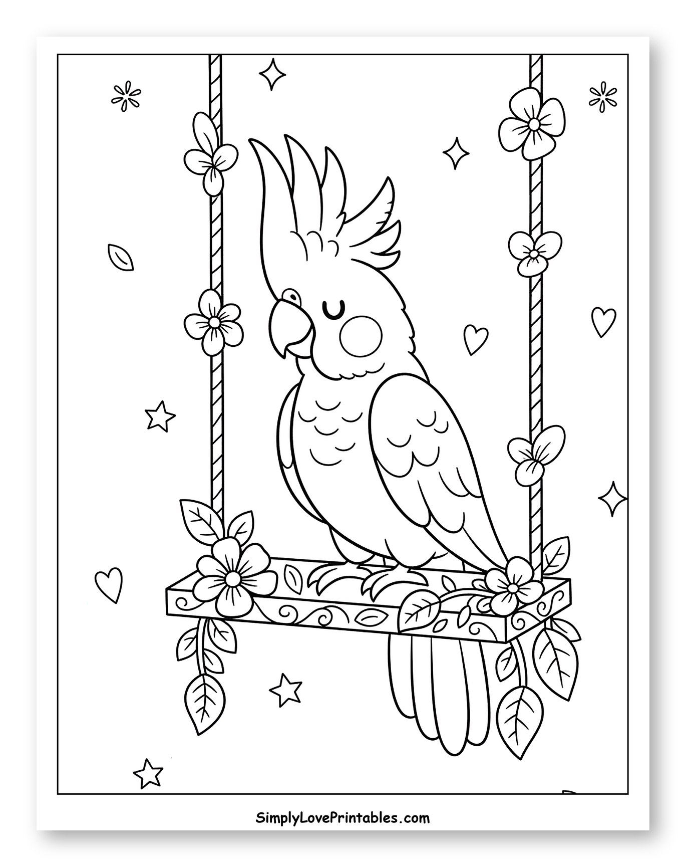 Cute Cockatoo Bird on a Flower Swing
