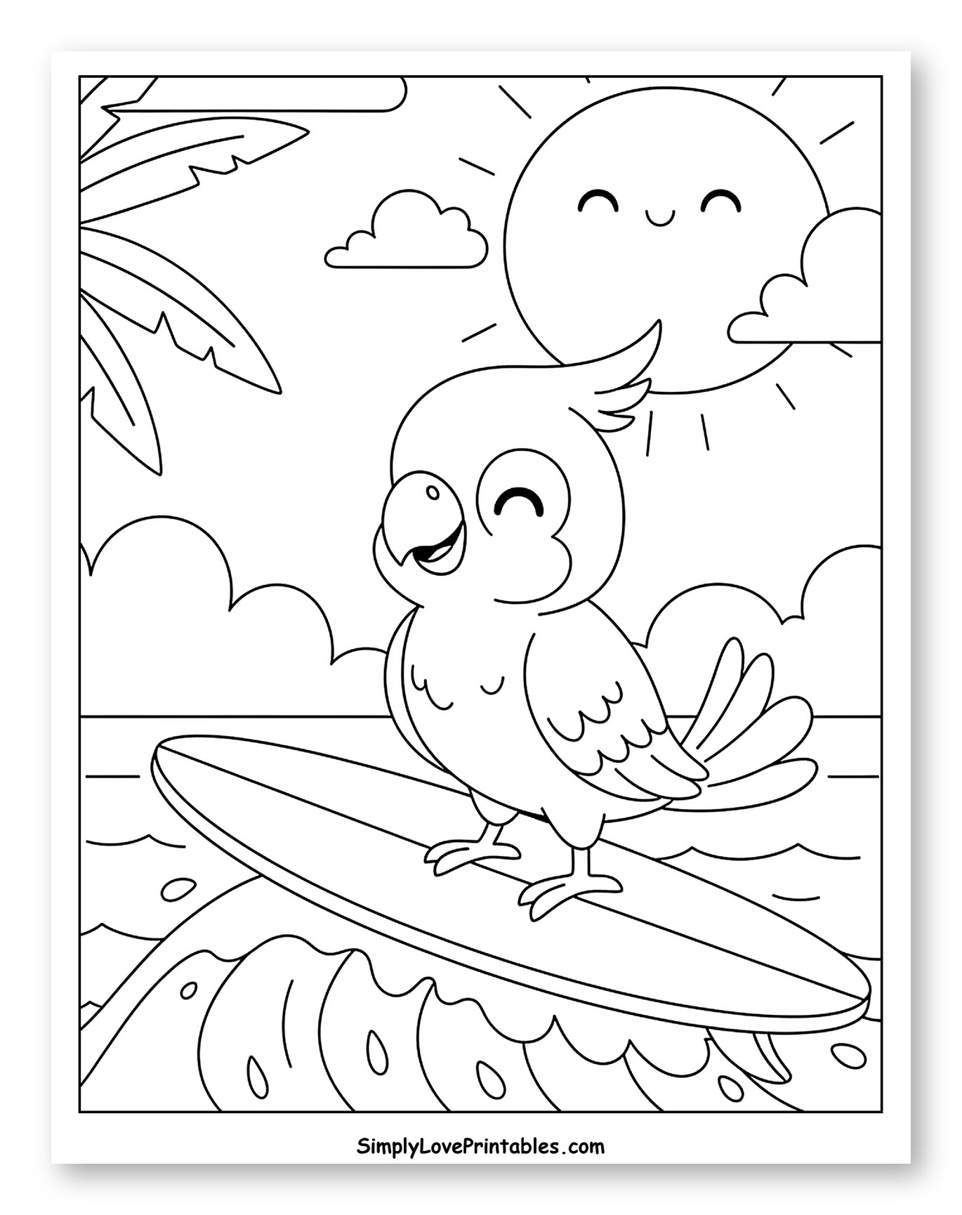 Cute Cockatoo Surfing Under a Happy Sun