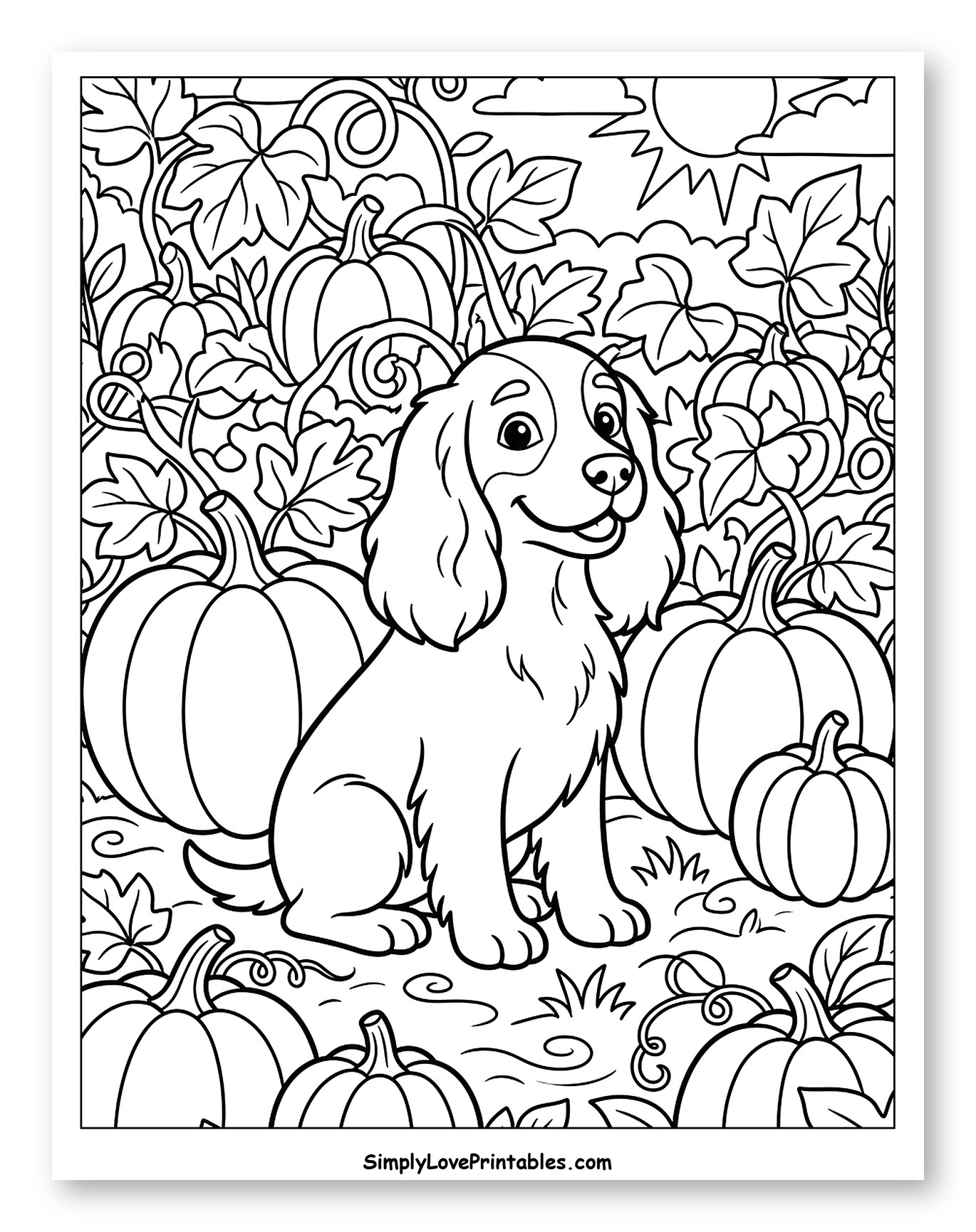 Cute Cocker Spaniel Puppy in a Pumpkin Patch