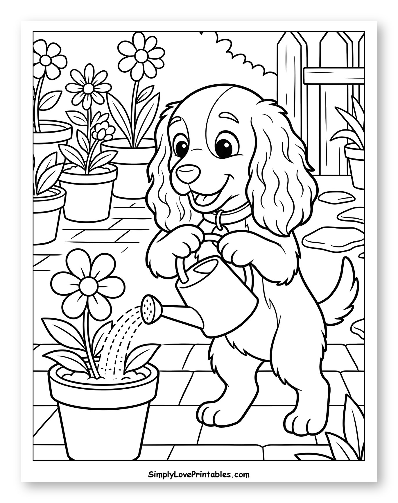 Cute Cocker Spaniel Watering a Potted Flower