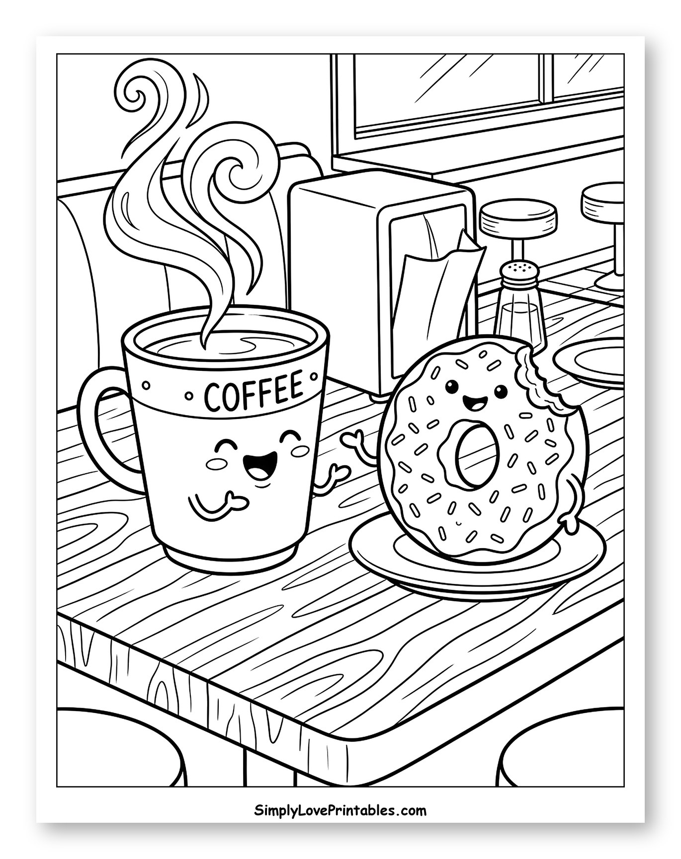 Cute Coffee and Donut at Diner