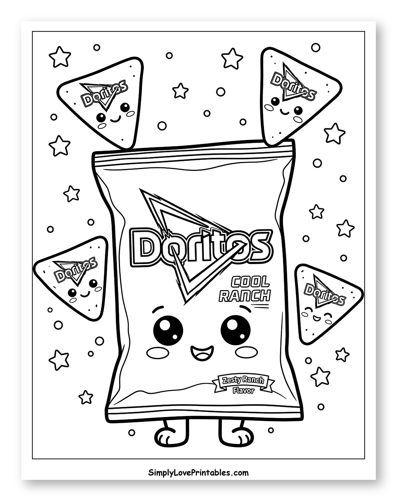 Cute Cool Ranch Doritos Bag with Chips Coloring Sheet for Kids