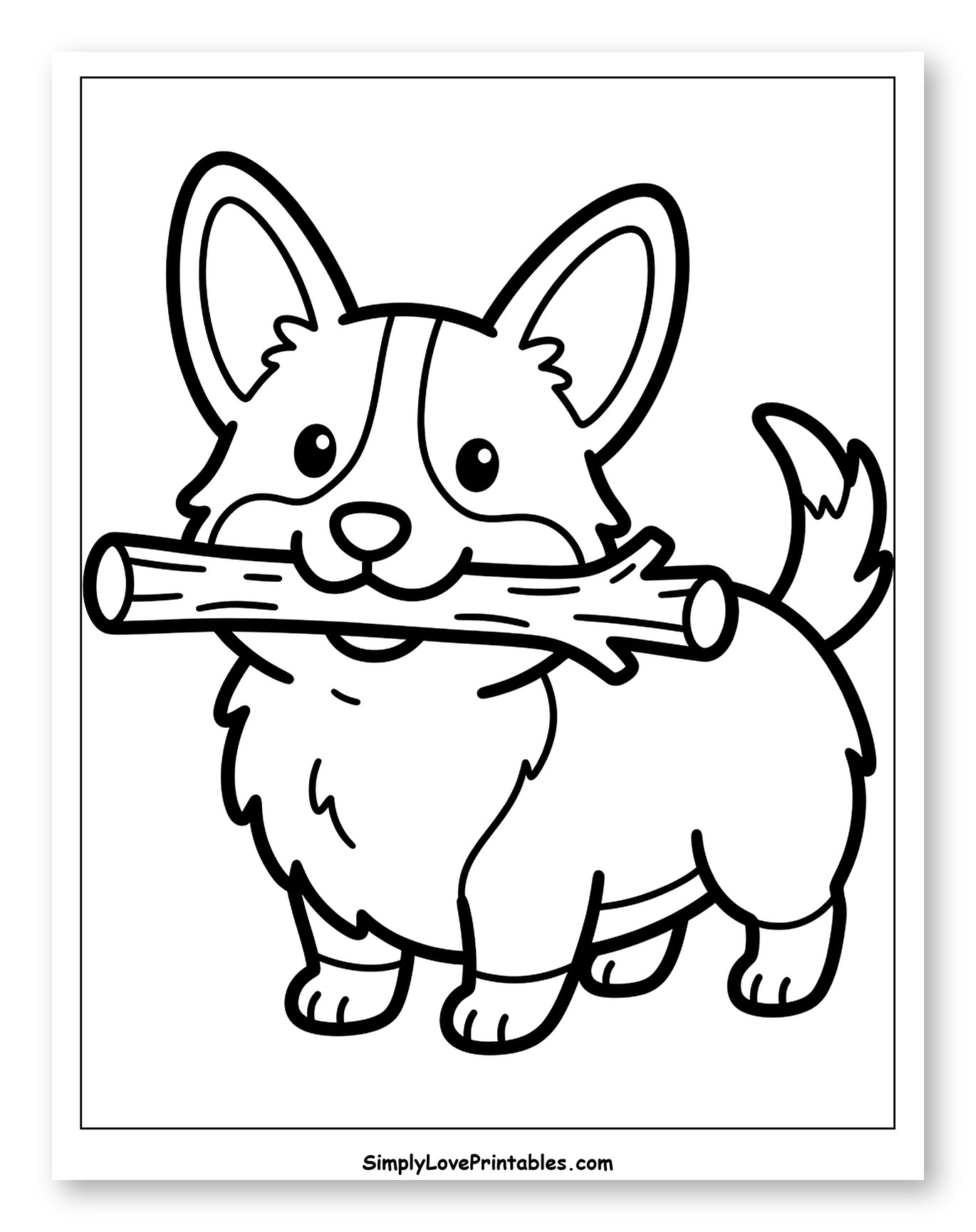Cute Corgi Puppy Holding a Stick to Color for Toddlers
