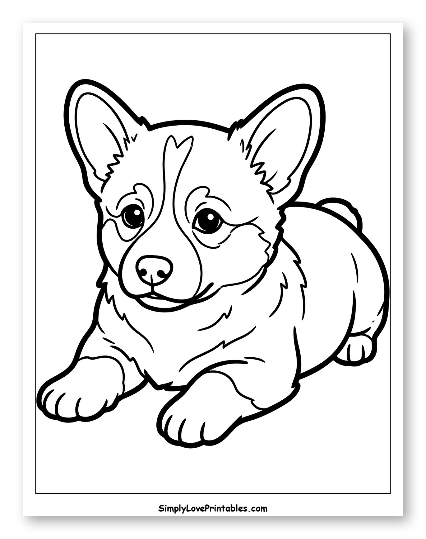 Cute Corgi Puppy Lying Down to Color for Toddlers
