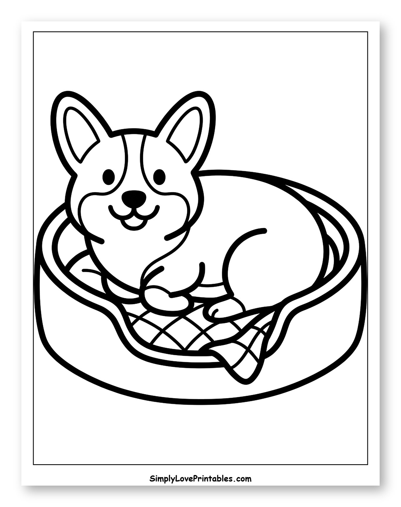 Cute Corgi Resting in a Dog Bed to Color for Toddlers