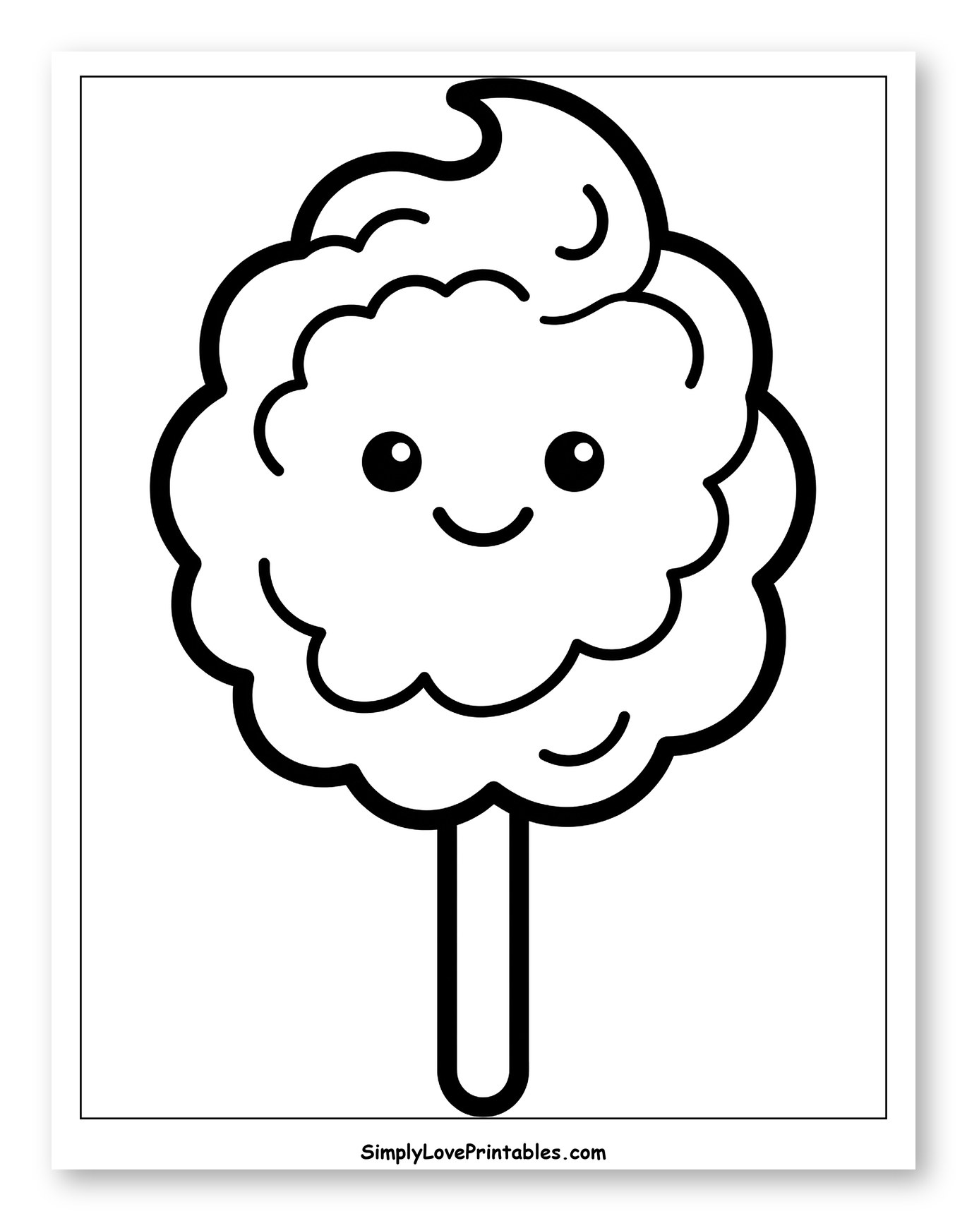 Cute Cotton Candy with a Smiling Face Coloring Sheet for Toddlers
