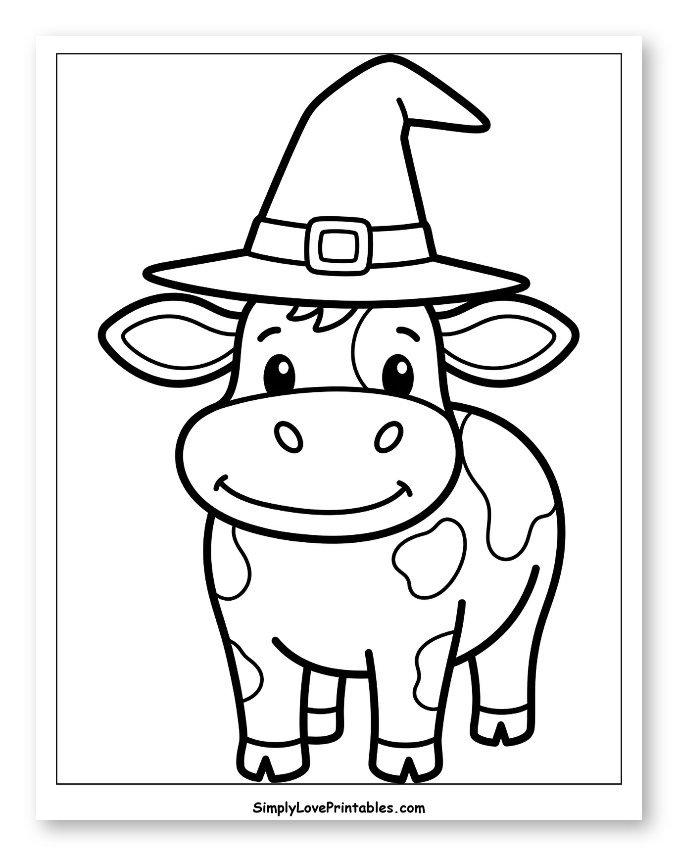 Cute Cow Wearing a Witch Hat to Color for Toddlers