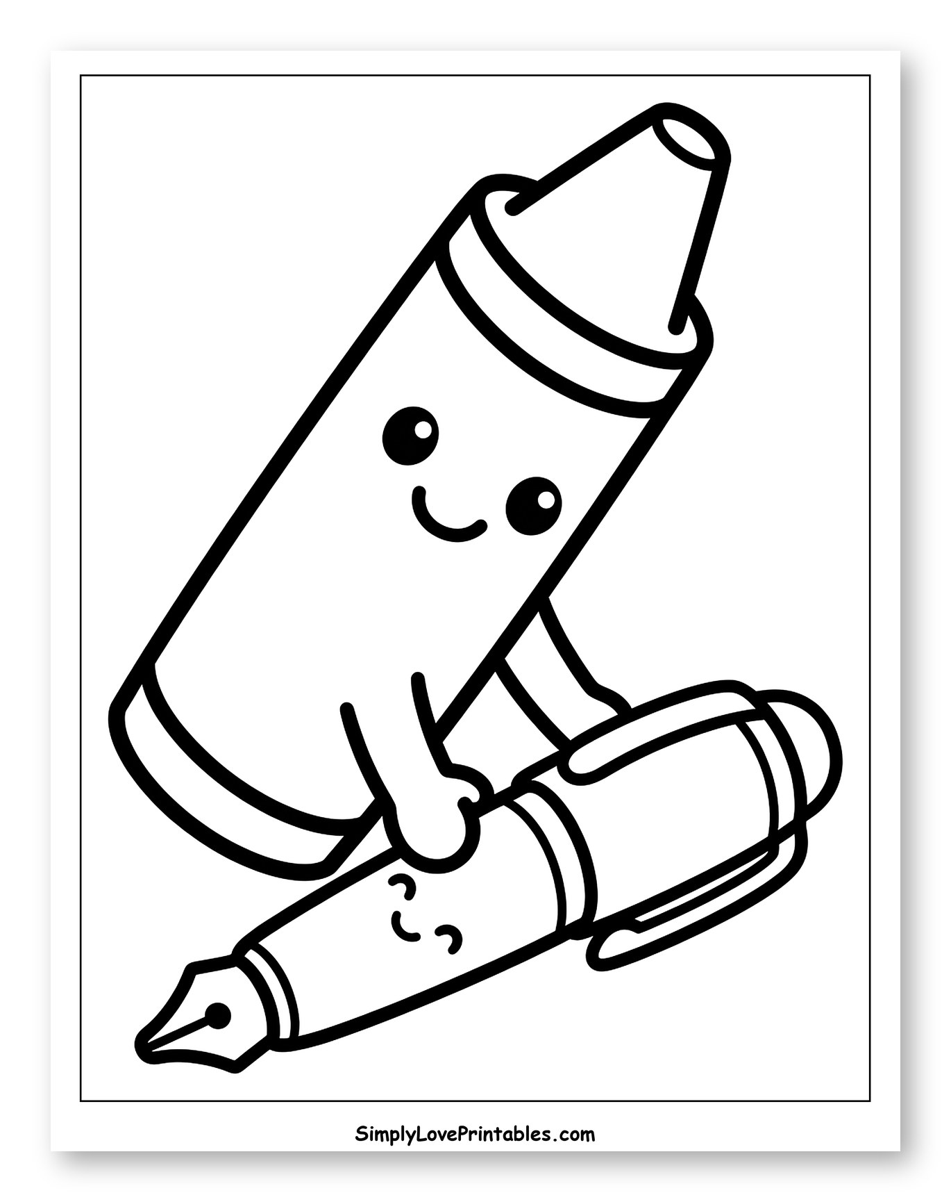 Cute Crayon Holding a Smiling Fountain Pen to Color for Toddlers