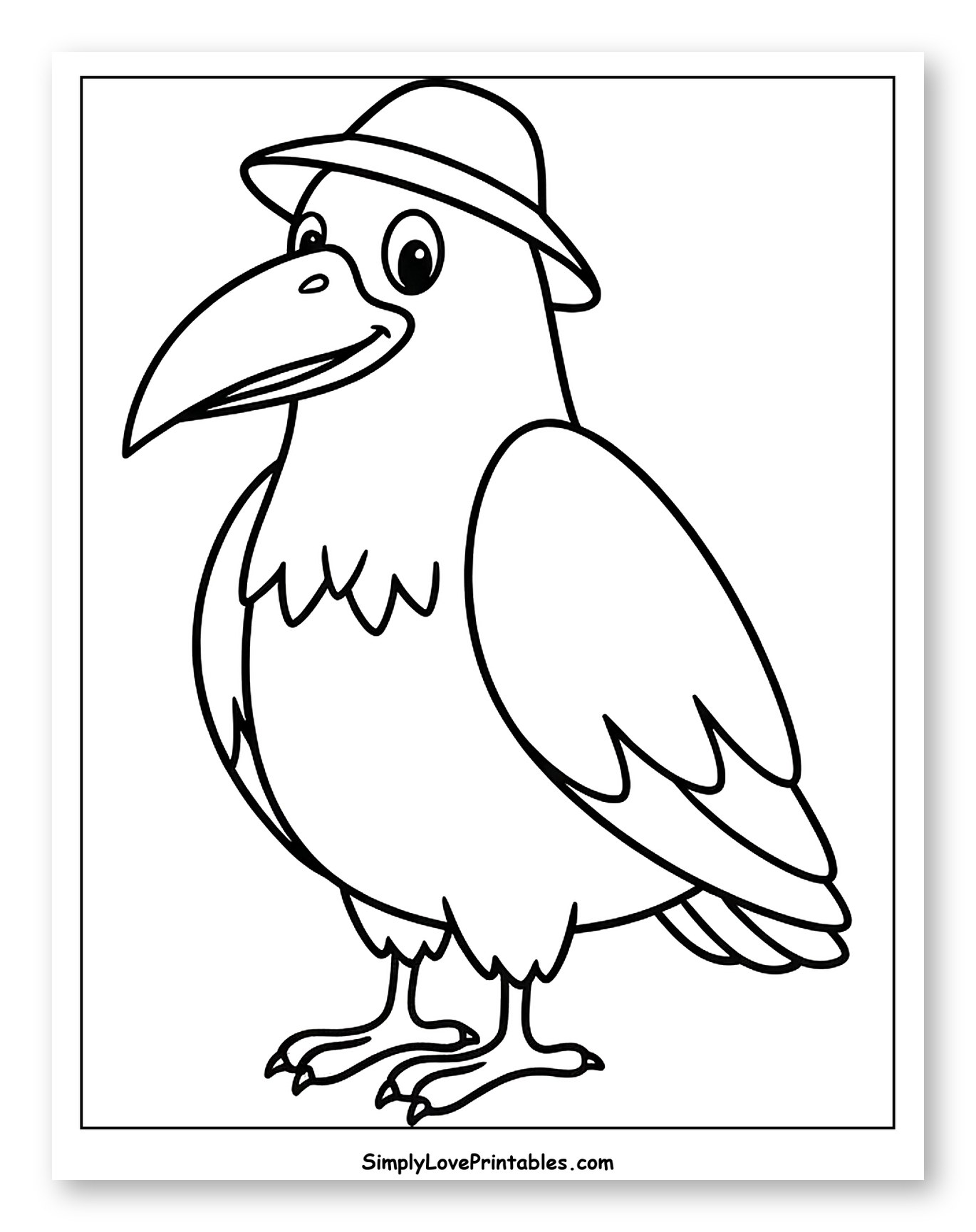 Cute Crow Wearing a Little Hat Coloring Page for Toddlers