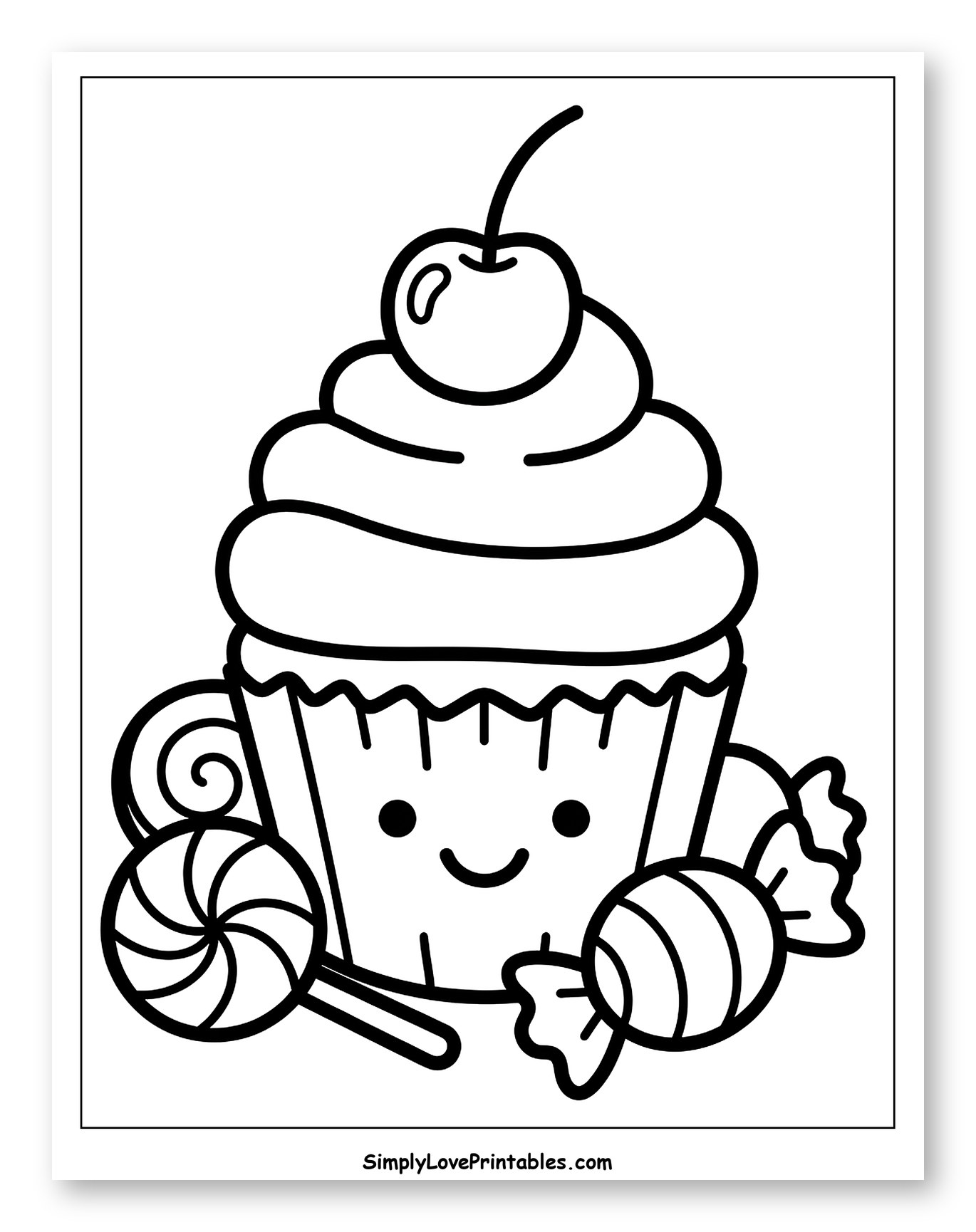 Cute Cupcake with Cherry and Candies