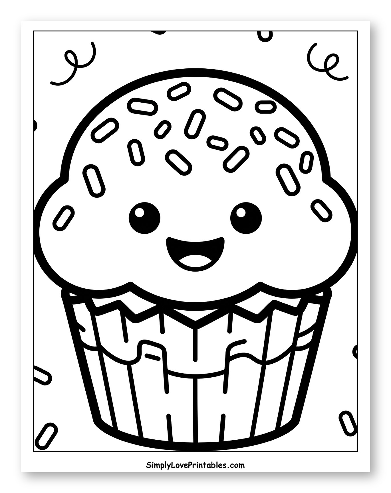 Cute Cupcake with Sprinkles Coloring Page for Toddlers