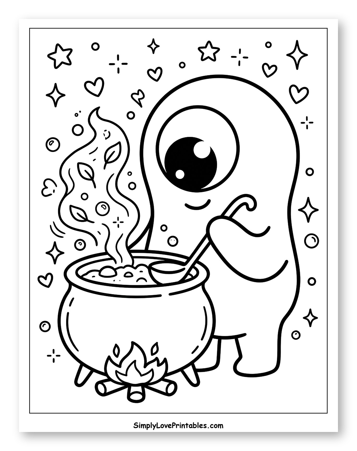 Cute Cyclops Cooking a Magical Brew to Color for Adults