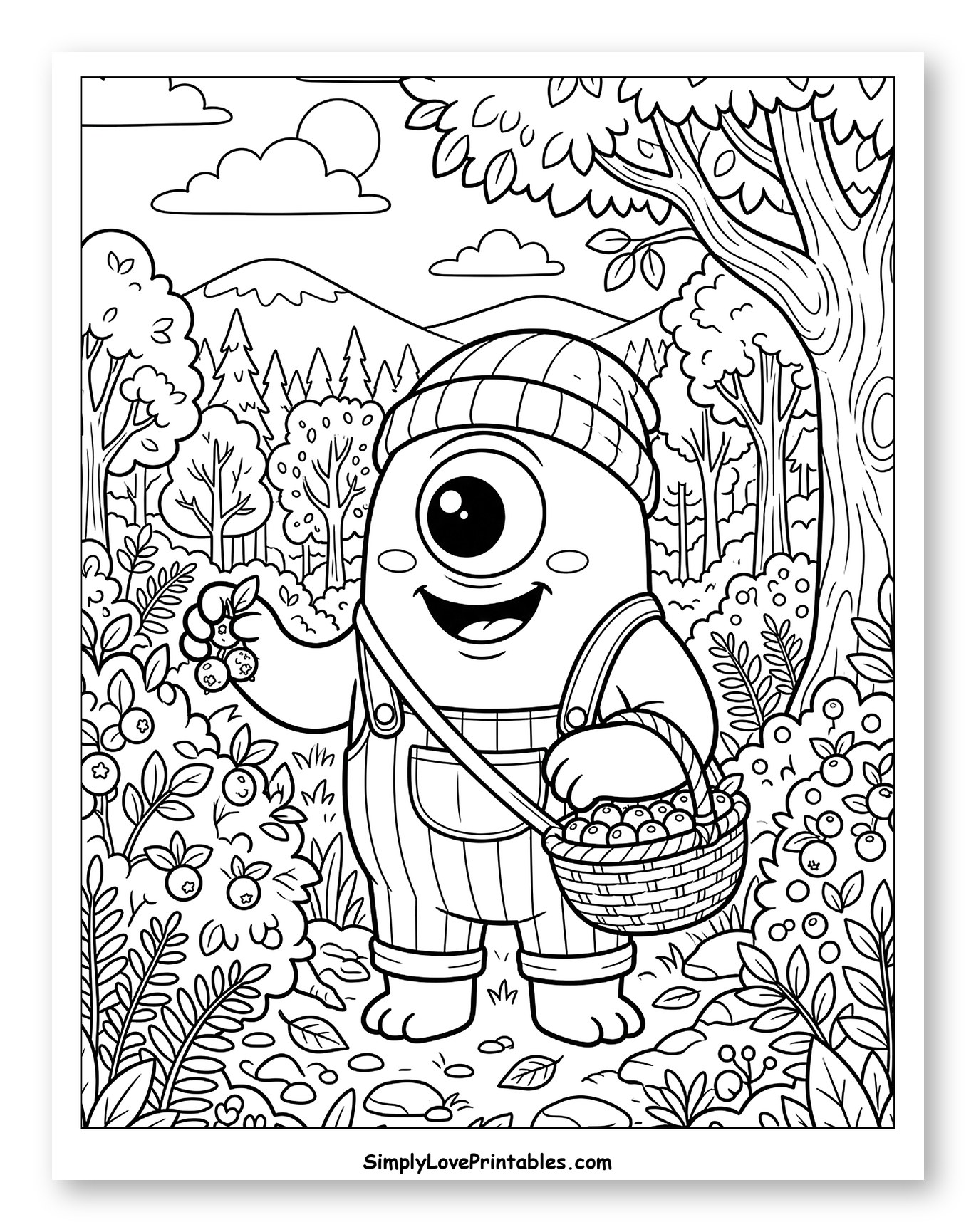 Cute Cyclops Gathering Blueberries in the Forest