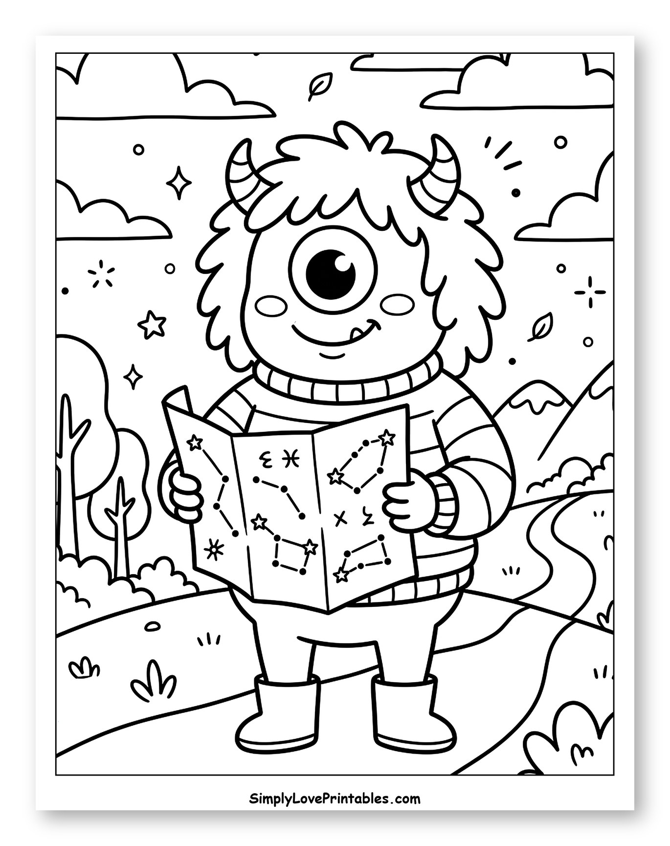 Cute Cyclops Monster Exploring with a Star Map
