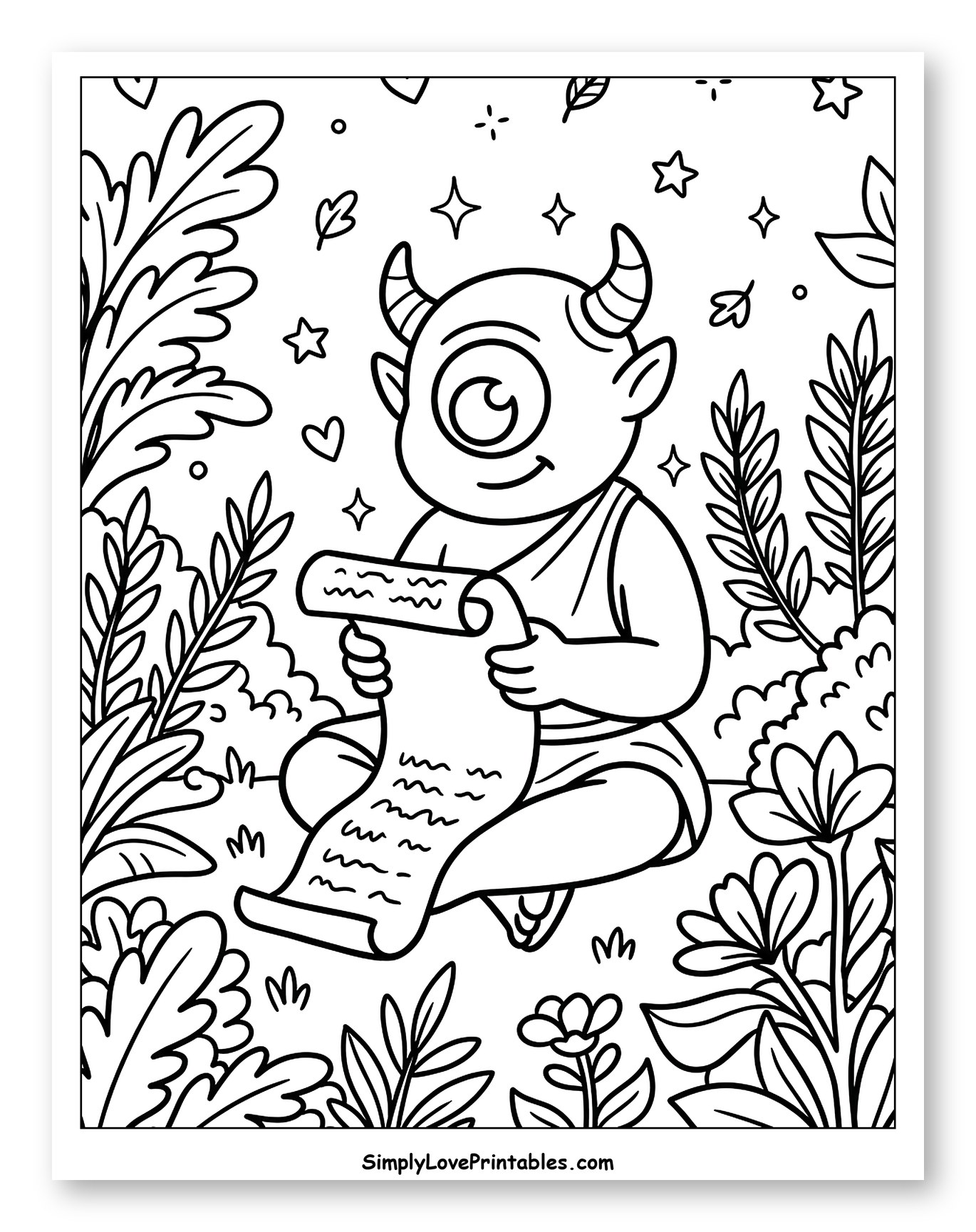 Cute Cyclops Reading a Scroll in Nature