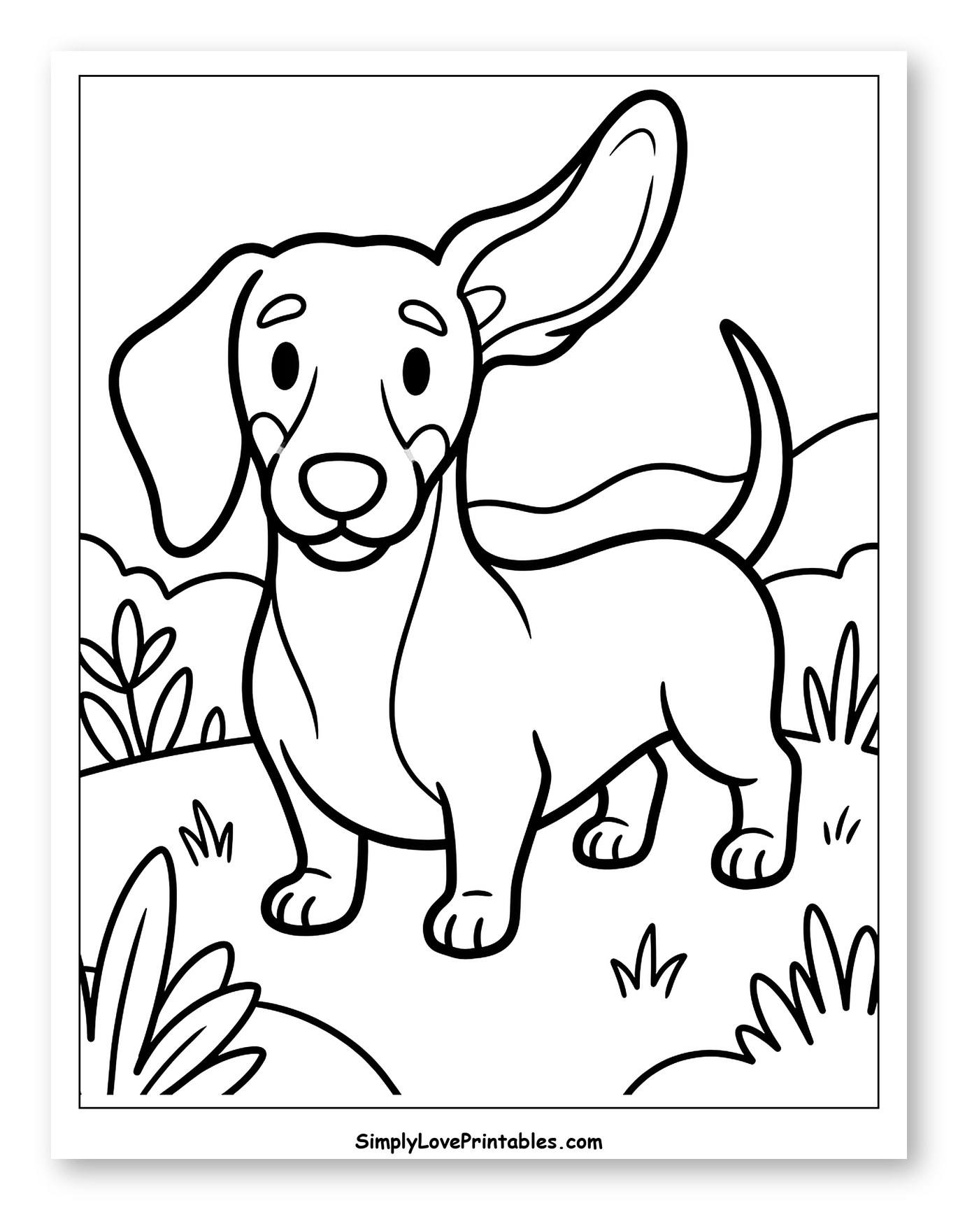 Cute Dachshund Puppy Standing in Grass to Color for Toddlers