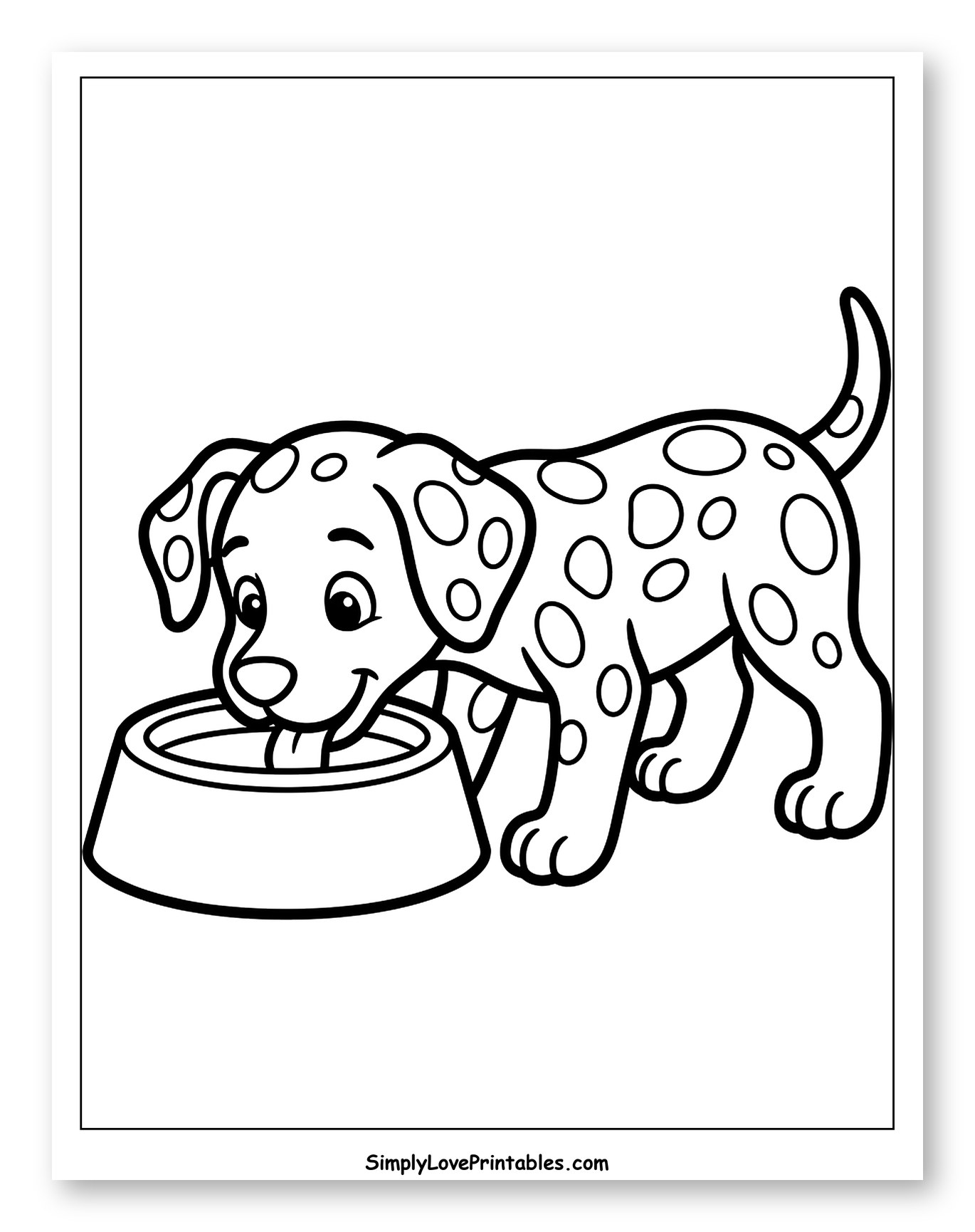 Cute Dalmatian Puppy Drinking from Bowl