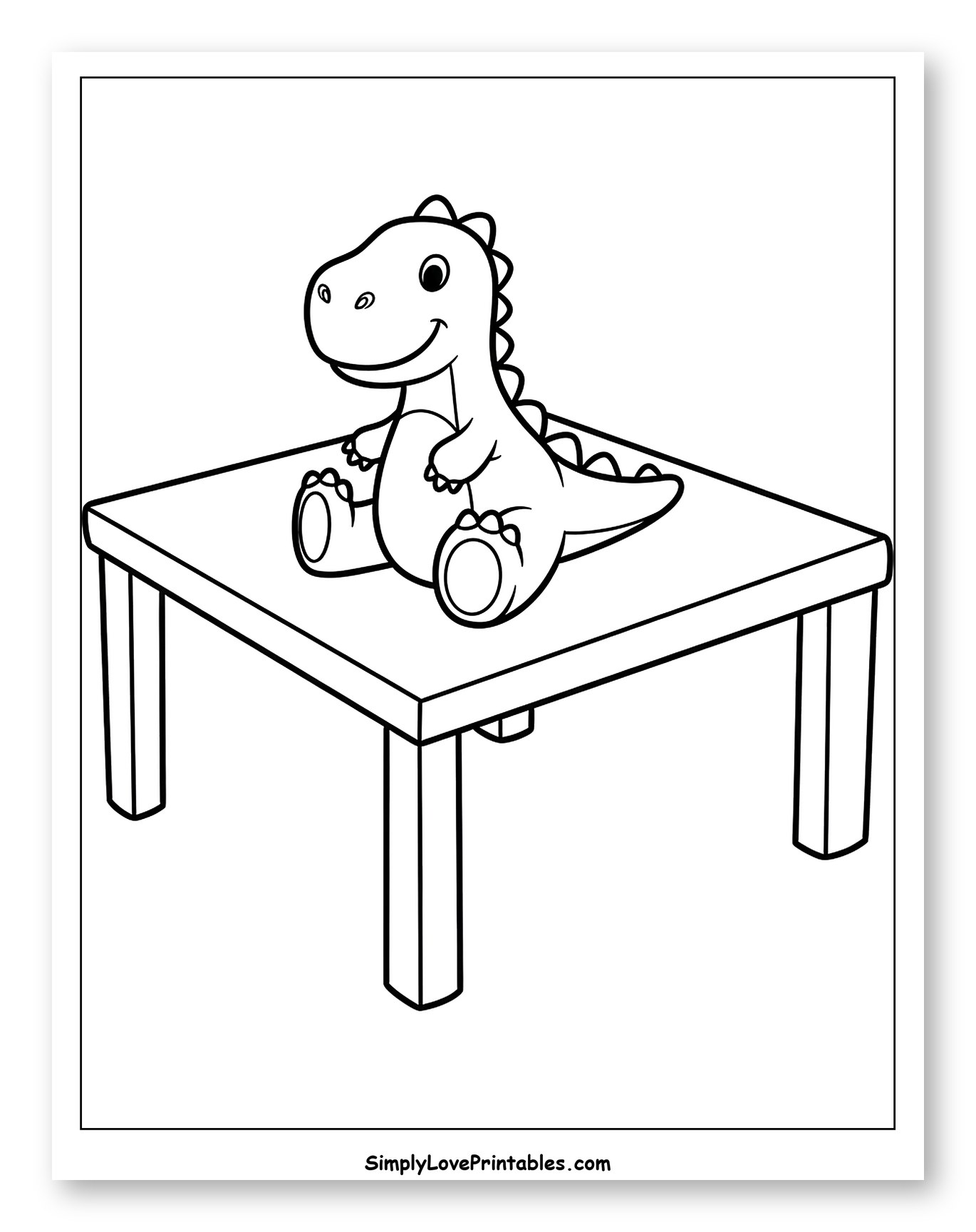 Cute Dinosaur Sitting on a Table to Color for Toddlers