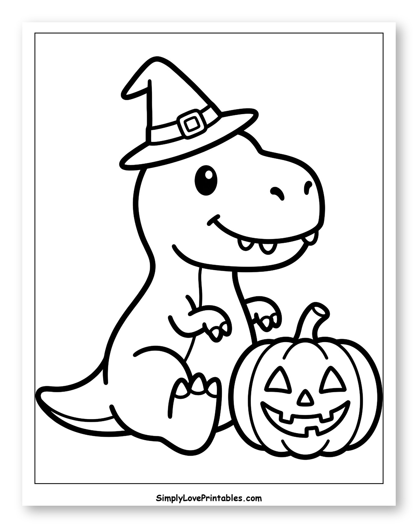 Cute Dinosaur Wearing Witch Hat with Jack-o'-Lantern