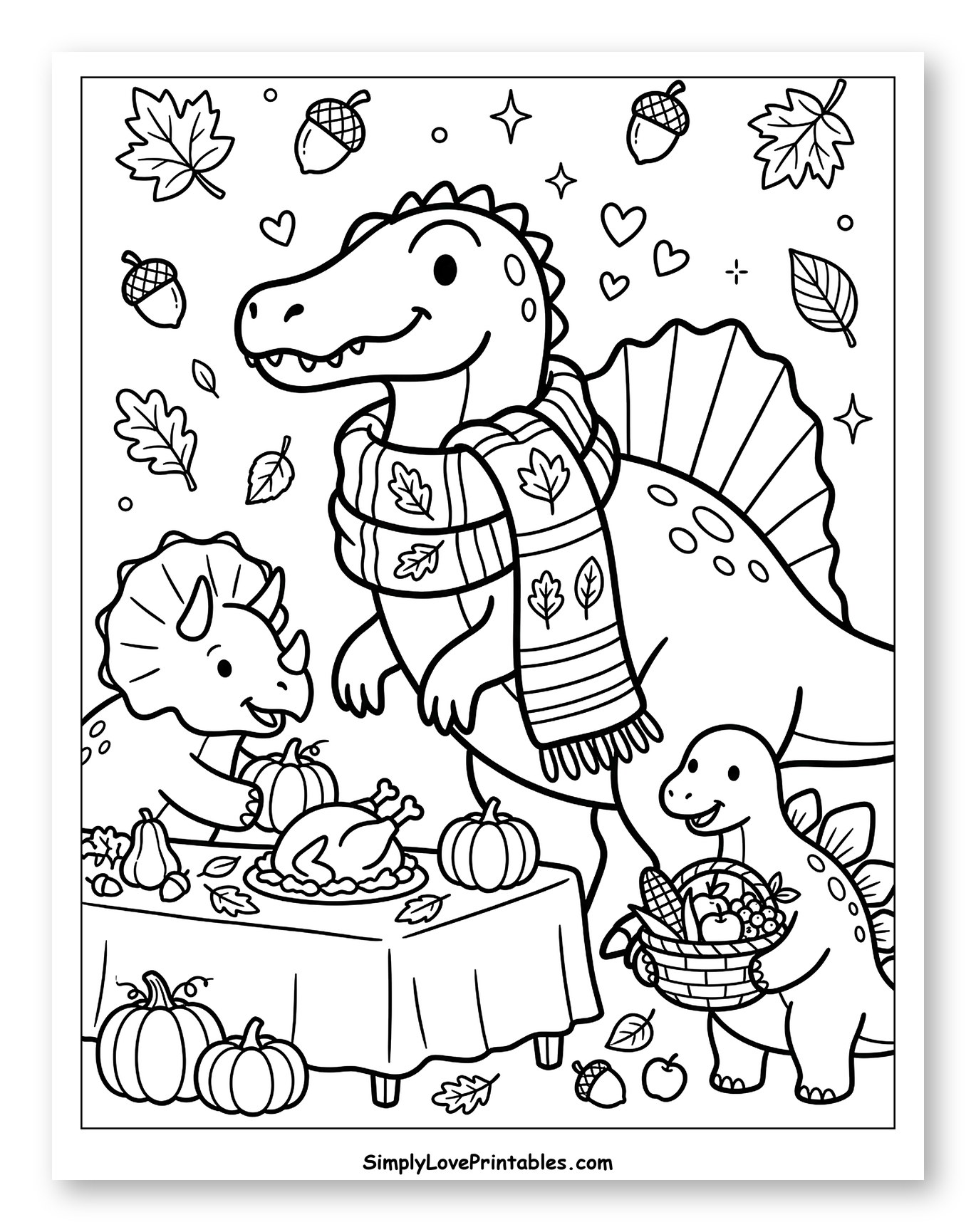 Cute Dinosaurs Gathering for a Thanksgiving Feast