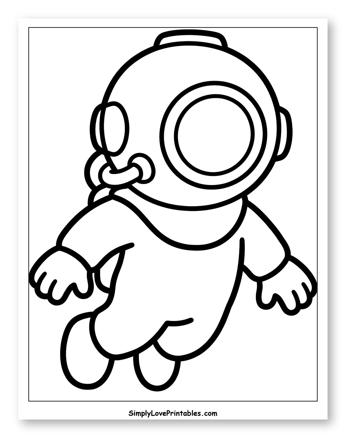 Cute Diver in Full Suit Floating Coloring Page for Toddlers