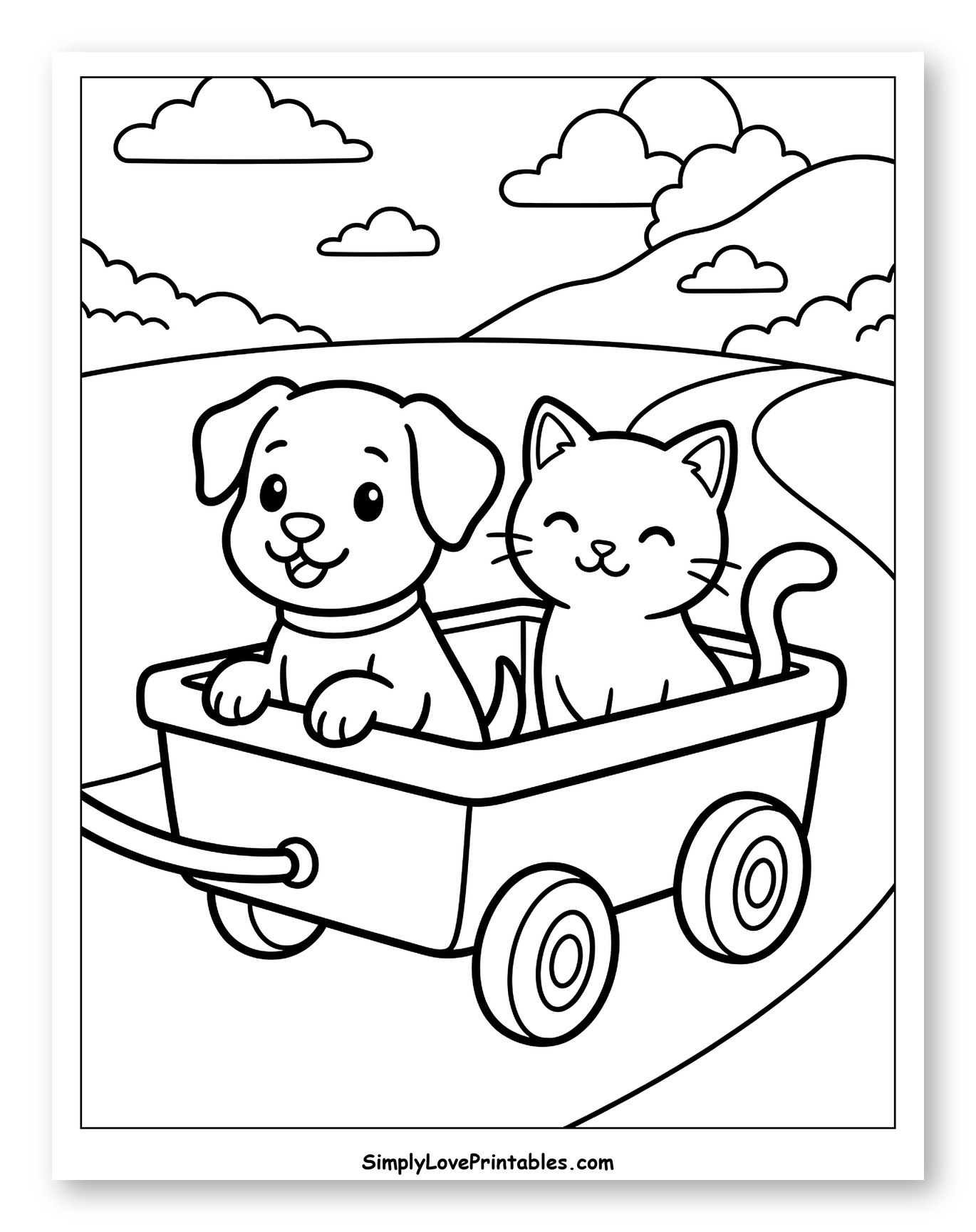 Cute Dog and Cat in a Wagon Ride