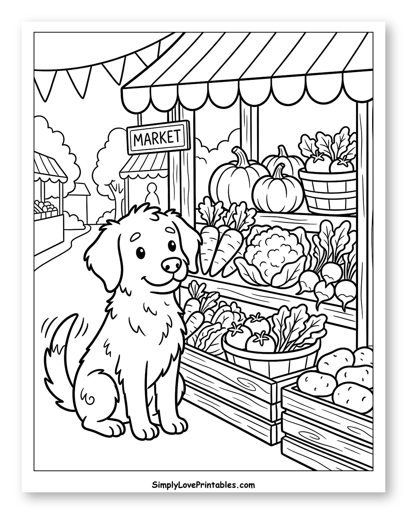 Cute Dog at a Farmers Market Stall