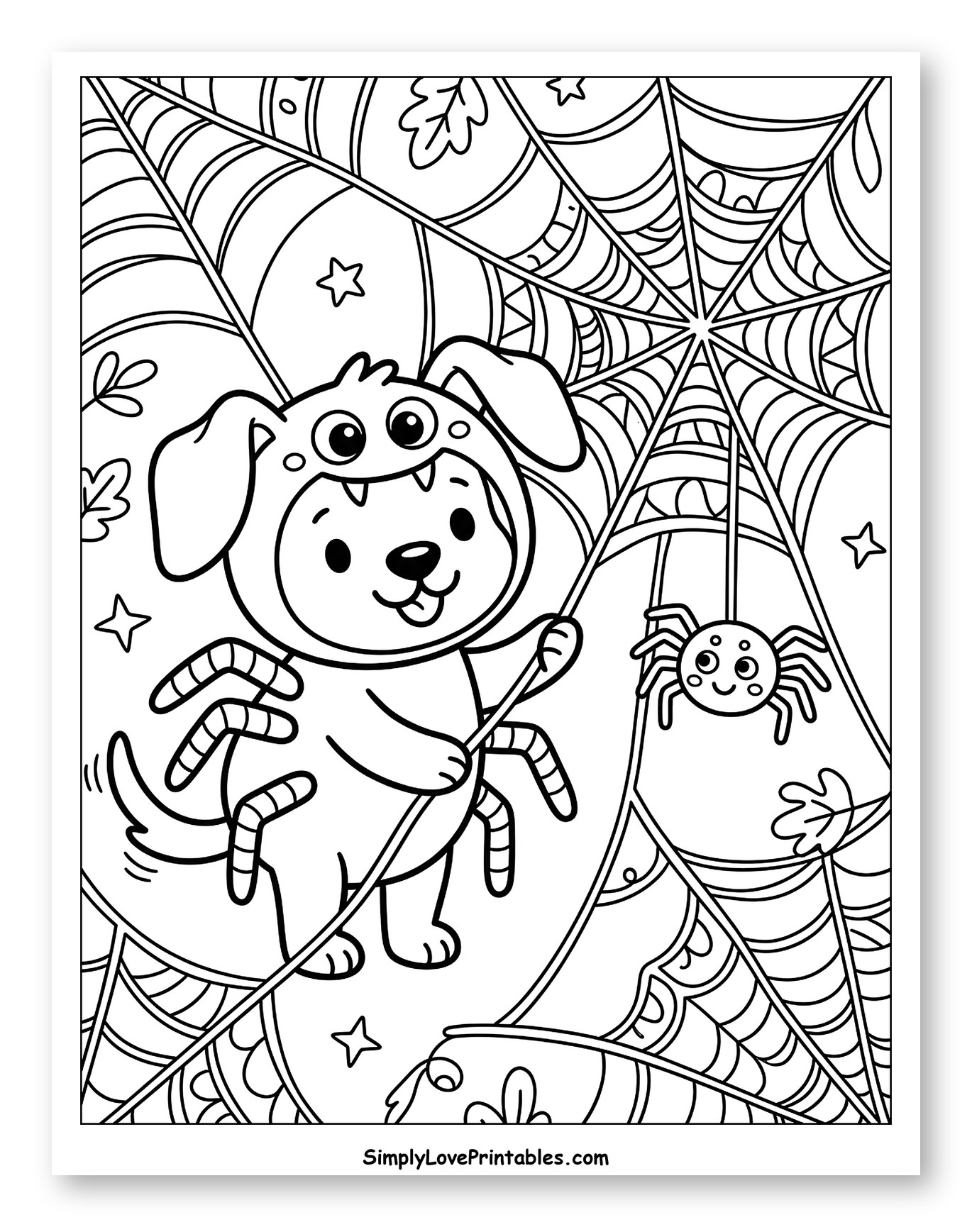 Cute Dog in Spider Costume Halloween Scene