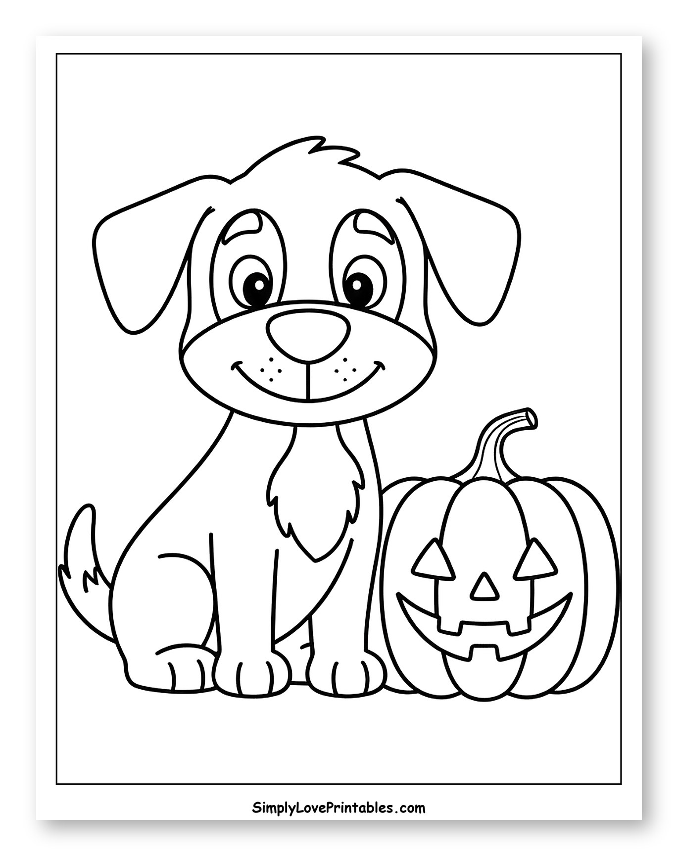 Cute Dog Sitting with Halloween Jack-o'-Lantern