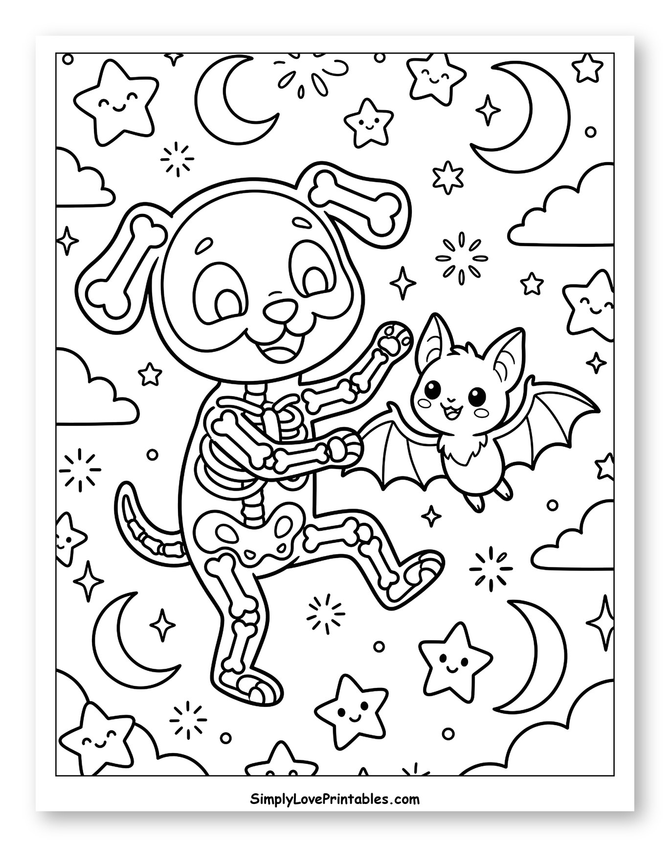 Cute Dog Skeleton and Bat Halloween Friends