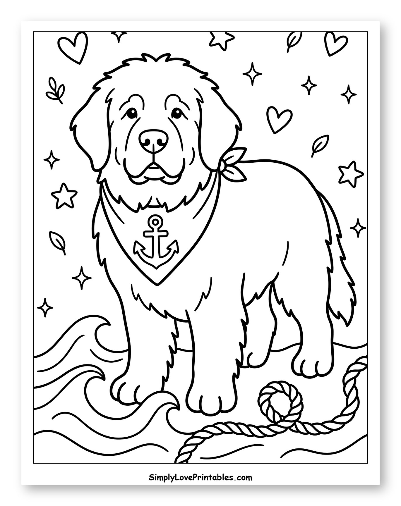Cute Dog Wearing Anchor Bandana in Waves