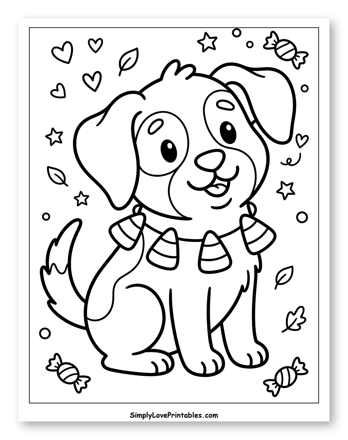 Cute Dog Wearing Candy Corn Necklace to Color for Adults