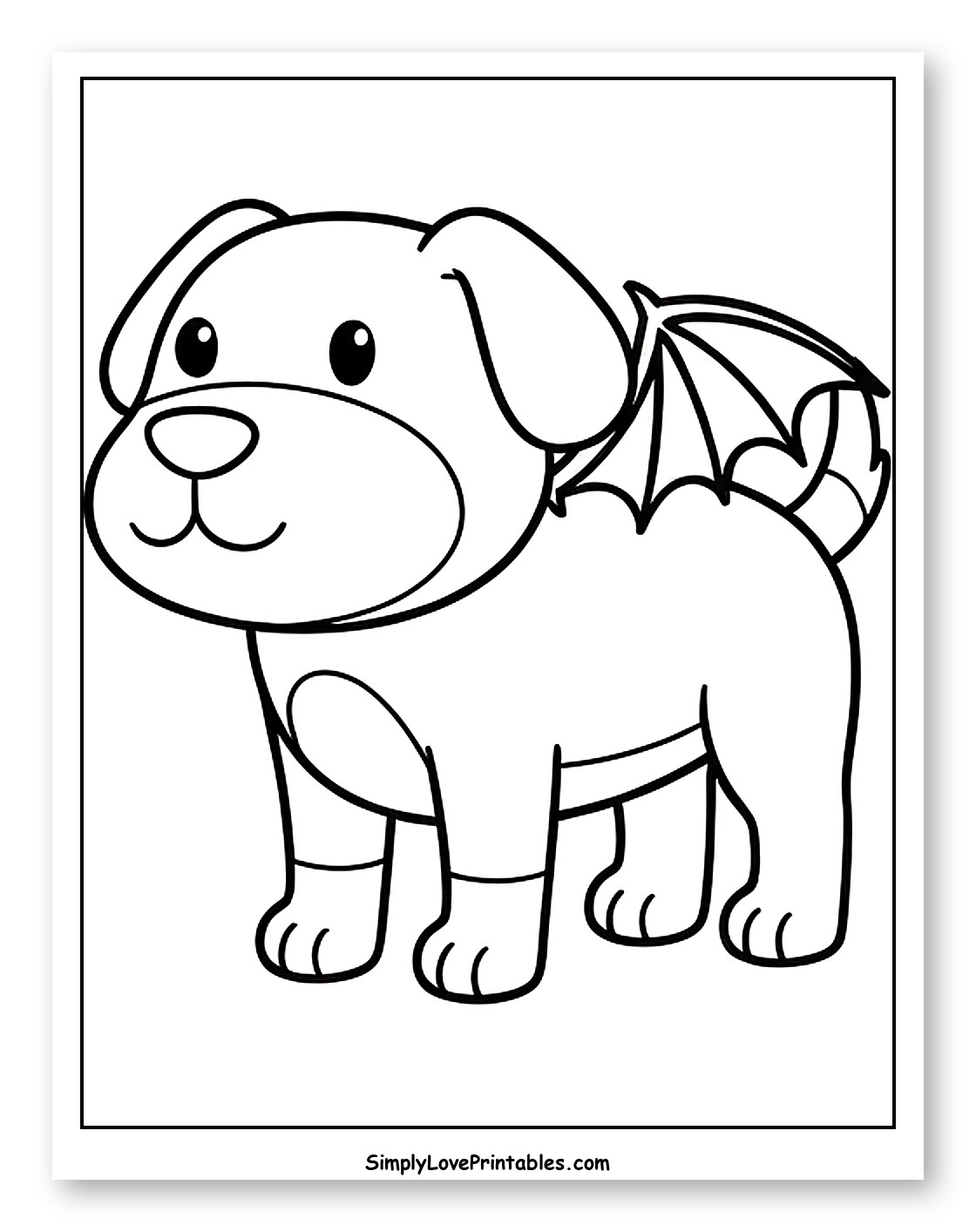 Cute Dog with Dragon Wings Coloring Page for Toddlers
