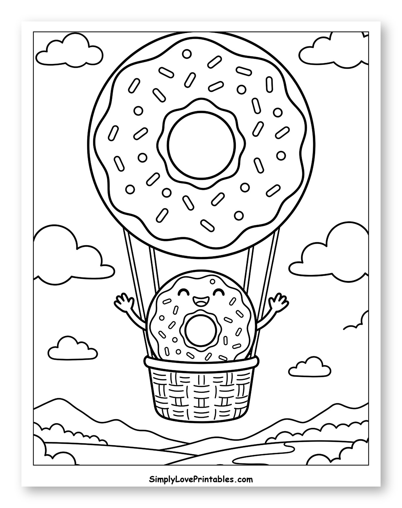 Cute Donut Flying in a Donut Balloon